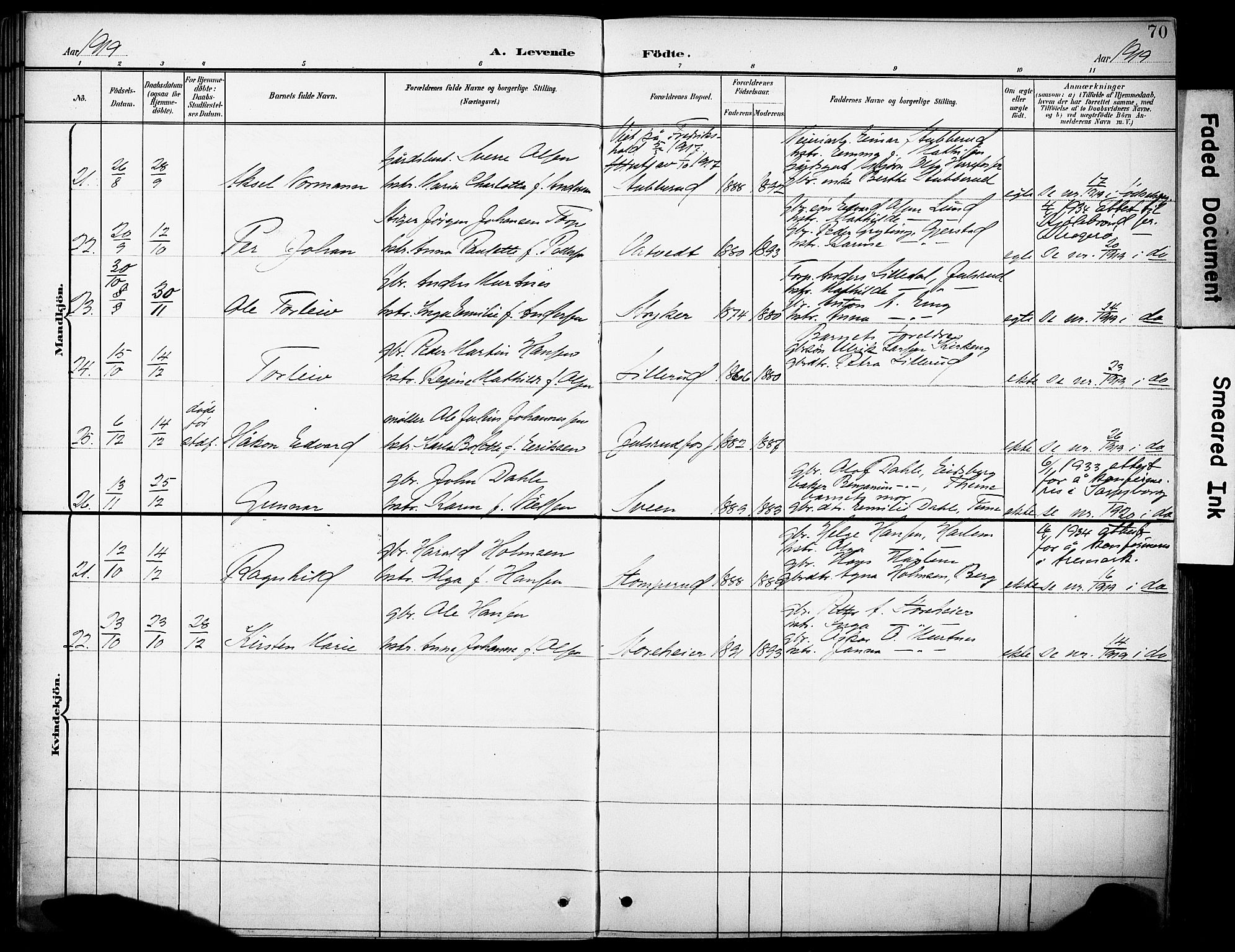 Rakkestad prestekontor Kirkebøker, AV/SAO-A-2008/F/Fb/L0002: Parish register (official) no. II 2, 1900-1920, p. 70