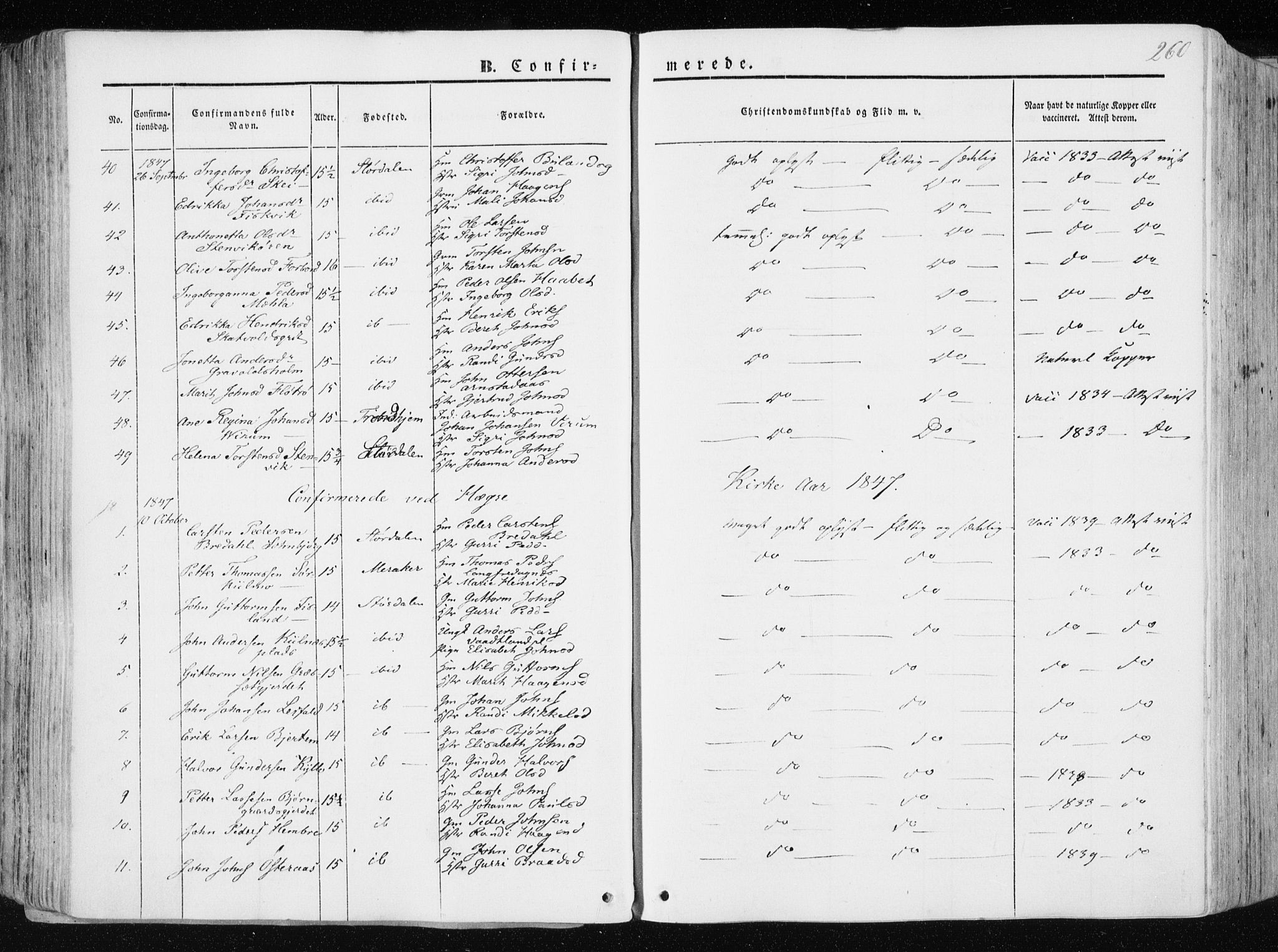 Ministerialprotokoller, klokkerbøker og fødselsregistre - Nord-Trøndelag, AV/SAT-A-1458/709/L0074: Parish register (official) no. 709A14, 1845-1858, p. 260