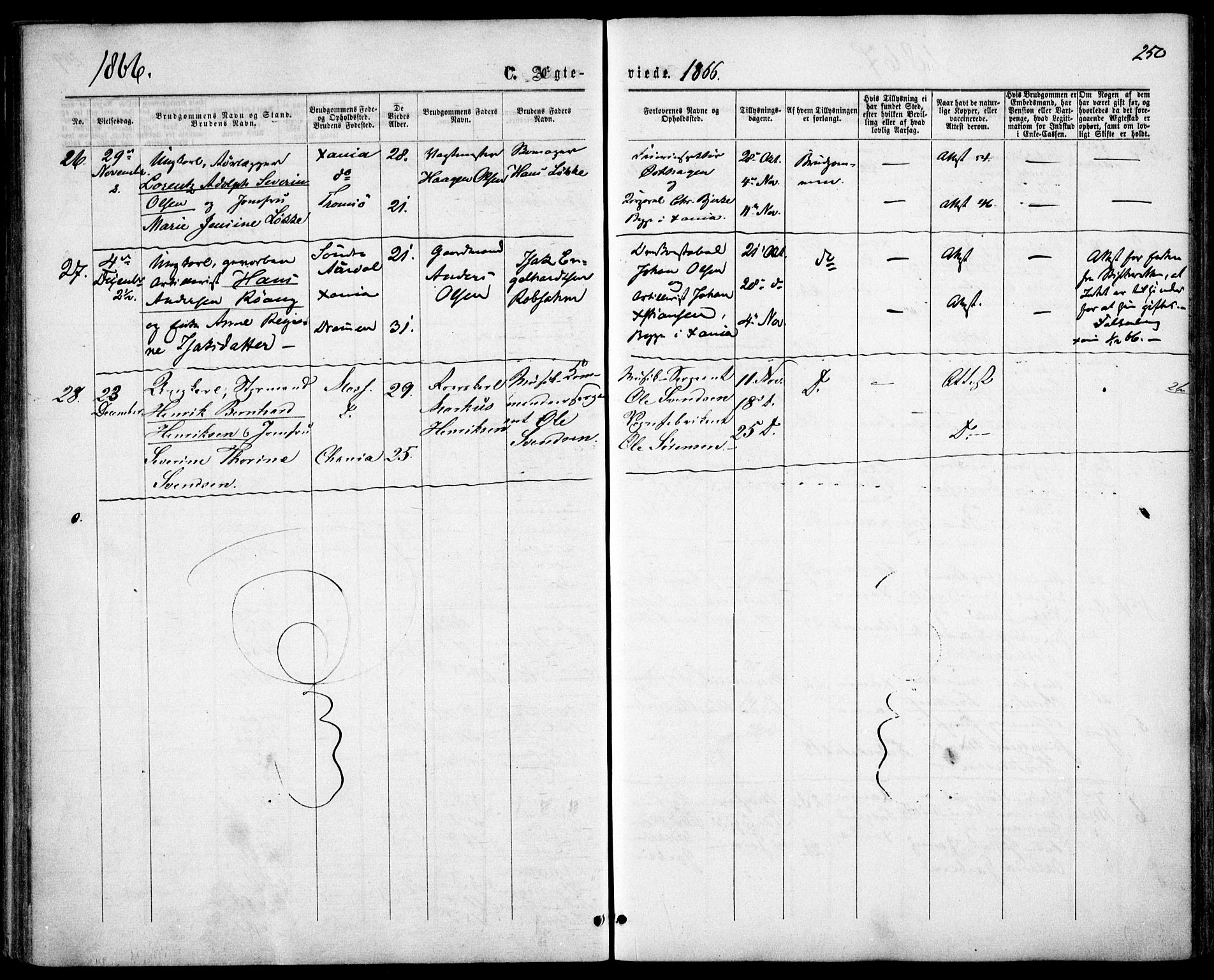 Garnisonsmenigheten Kirkebøker, AV/SAO-A-10846/F/Fa/L0010: Parish register (official) no. 10, 1859-1869, p. 250