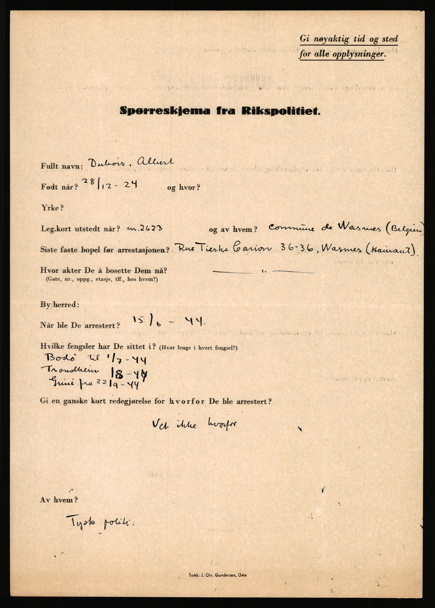 Rikspolitisjefen, AV/RA-S-1560/L/L0019: Utenlandske fanger, 1940-1945, p. 5