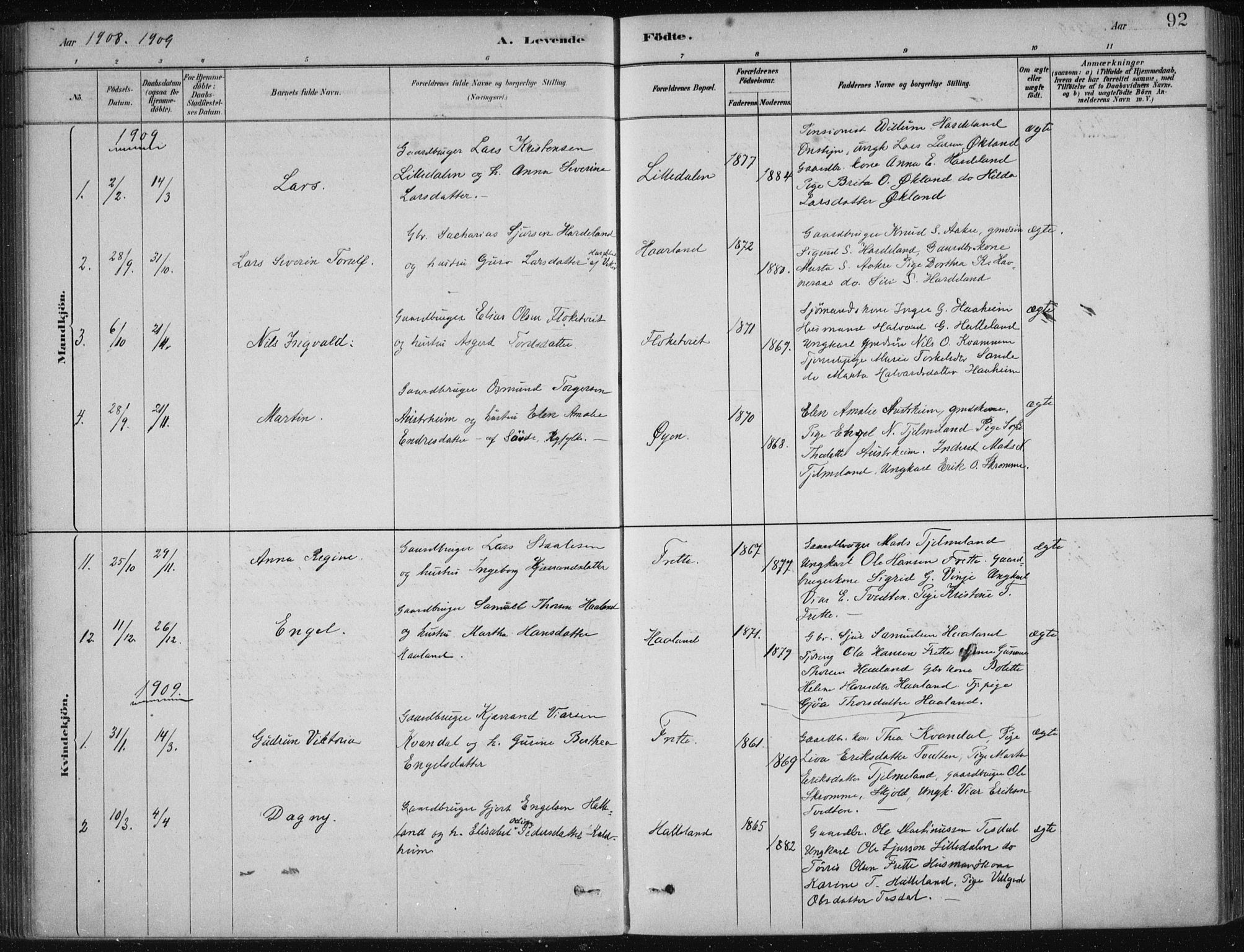 Etne sokneprestembete, SAB/A-75001/H/Haa: Parish register (official) no. D  1, 1879-1919, p. 92
