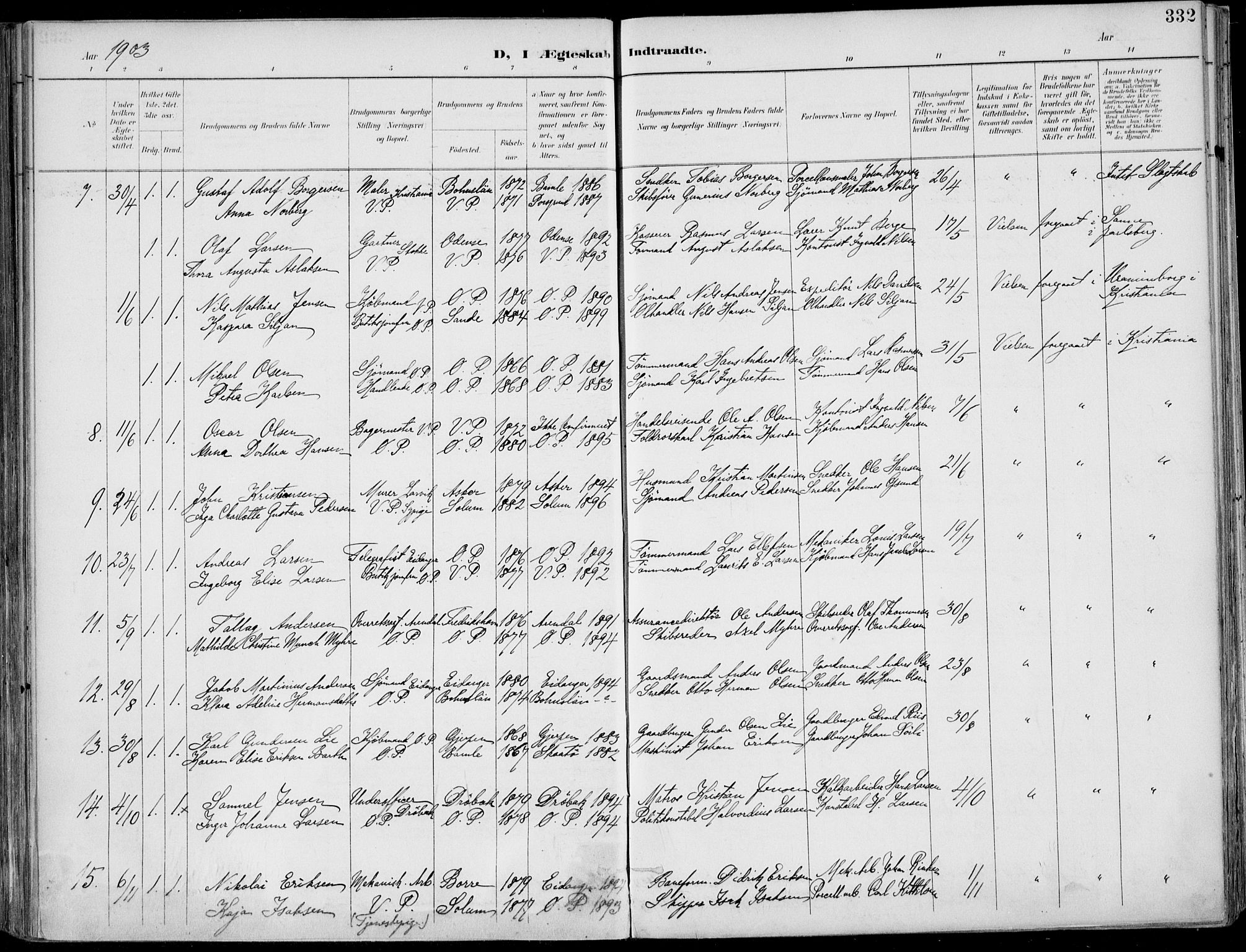 Porsgrunn kirkebøker , AV/SAKO-A-104/F/Fa/L0011: Parish register (official) no. 11, 1895-1919, p. 332