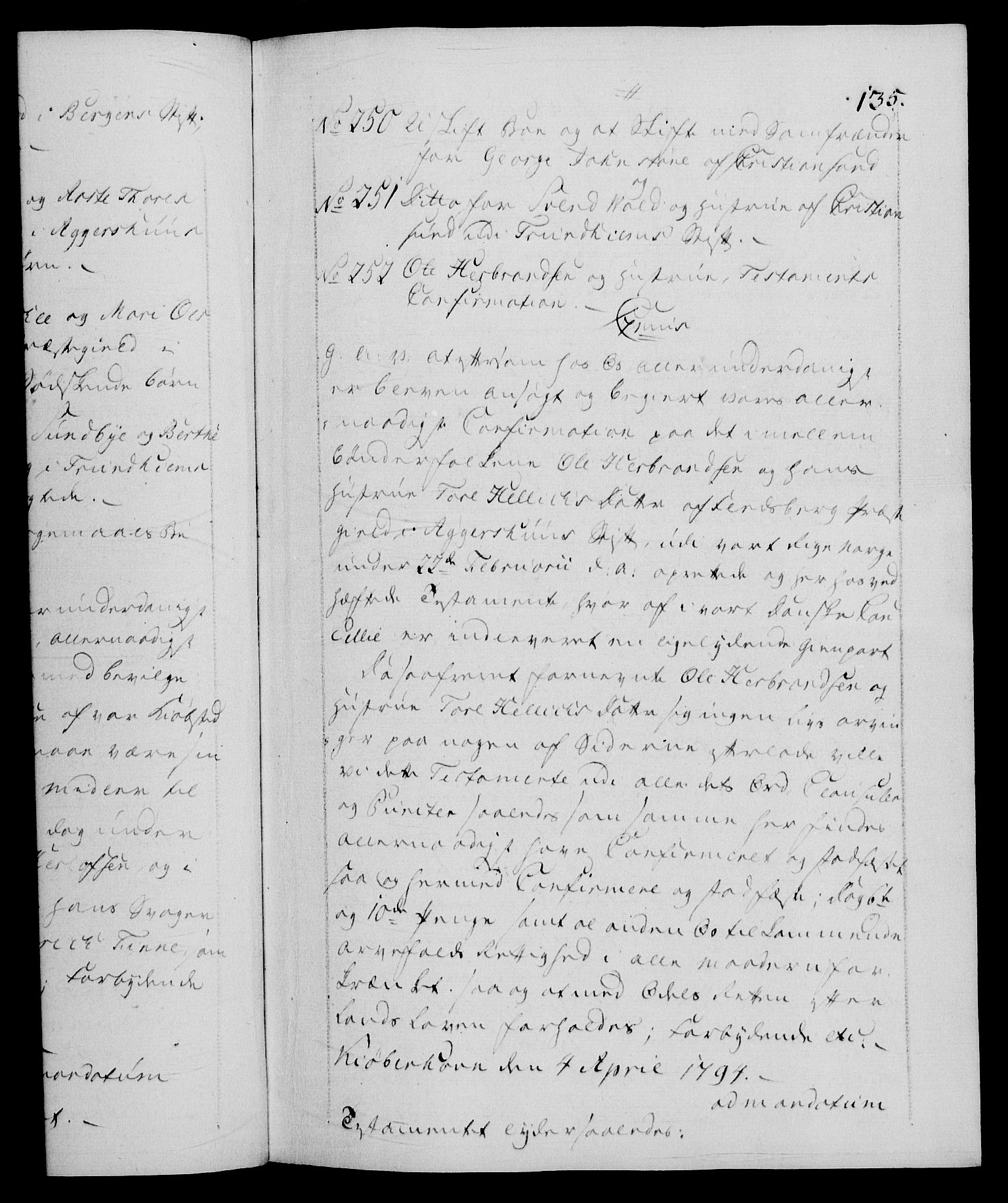 Danske Kanselli 1572-1799, AV/RA-EA-3023/F/Fc/Fca/Fcaa/L0055: Norske registre, 1794, p. 135a