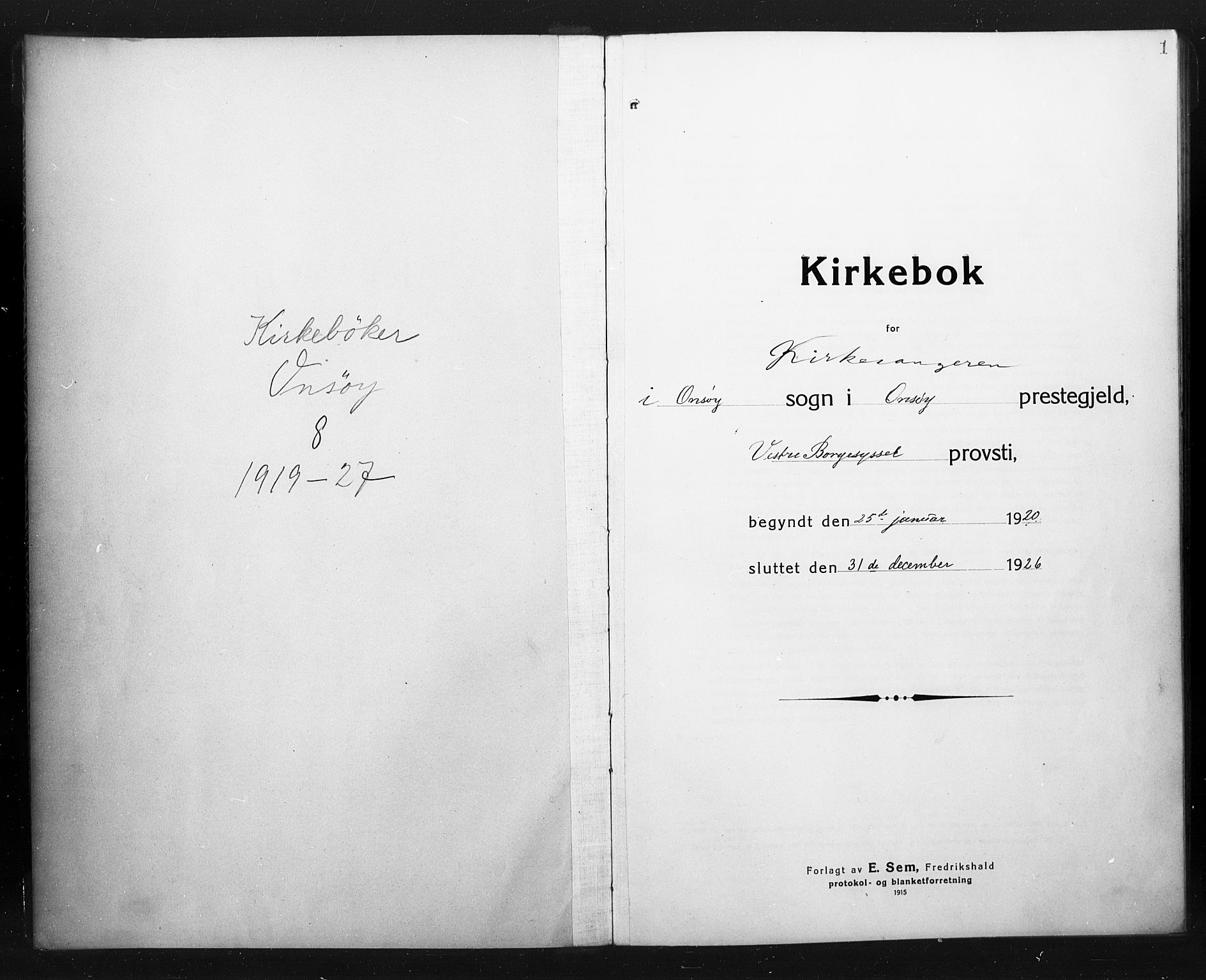 Onsøy prestekontor Kirkebøker, SAO/A-10914/G/Ga/L0004: Parish register (copy) no. I 4, 1919-1927, p. 0-1
