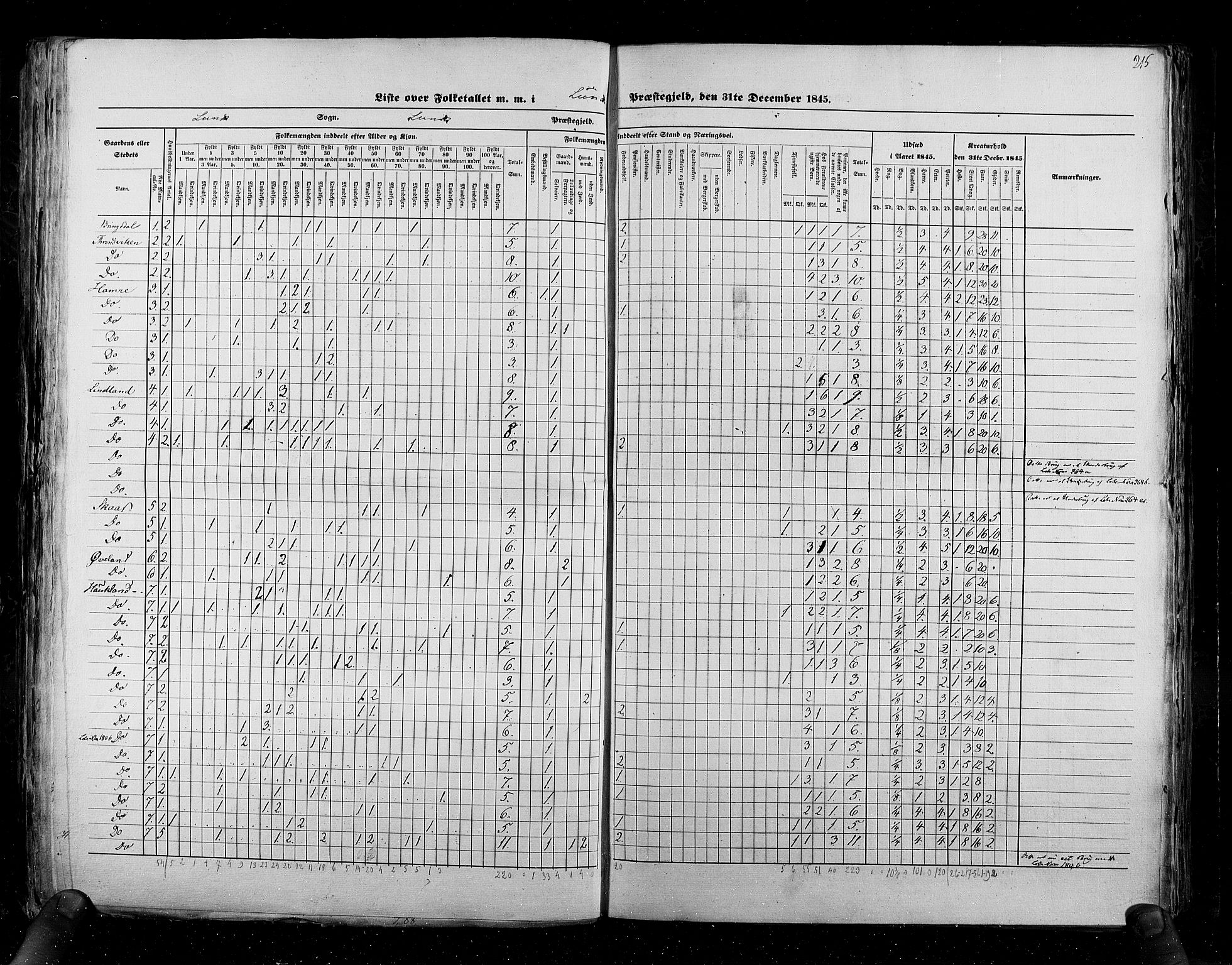 RA, Census 1845, vol. 6: Lister og Mandal amt og Stavanger amt, 1845, p. 215