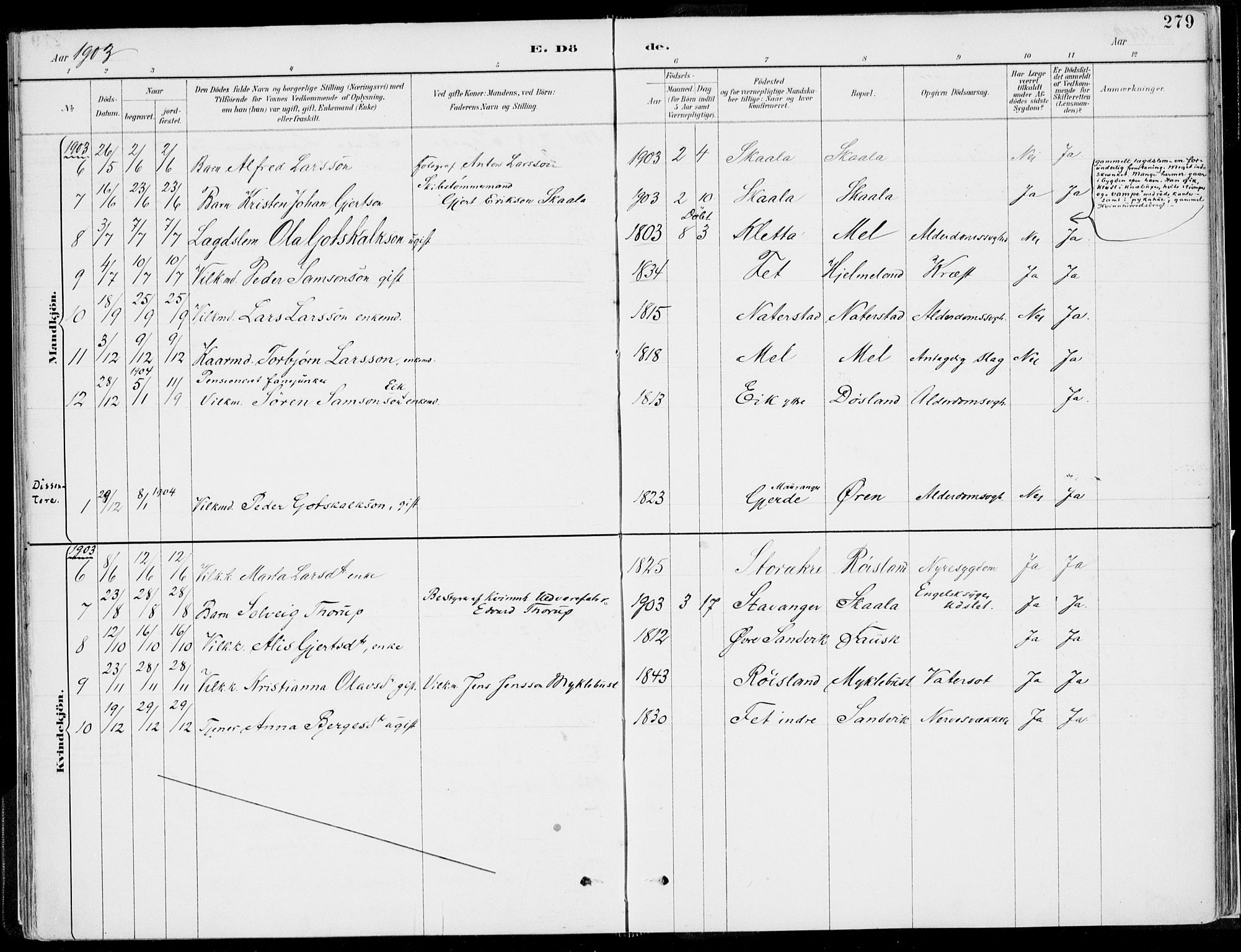 Kvinnherad sokneprestembete, SAB/A-76401/H/Haa: Parish register (official) no. B  1, 1887-1921, p. 279
