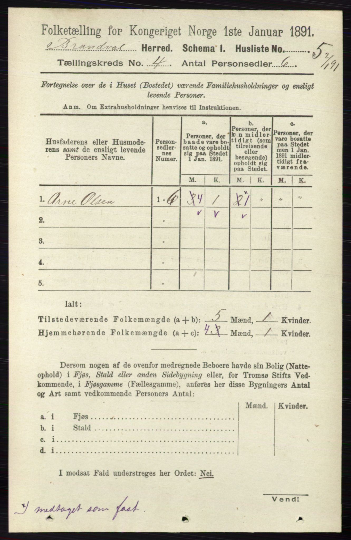 RA, 1891 census for 0422 Brandval, 1891, p. 1649