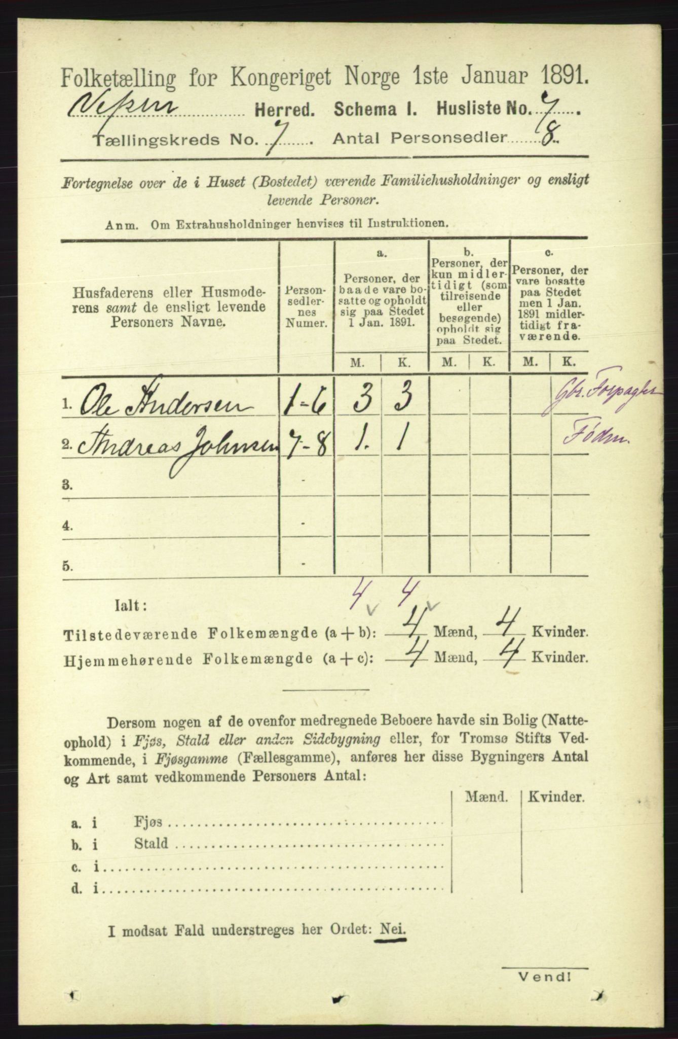 RA, 1891 census for 1824 Vefsn, 1891, p. 3579