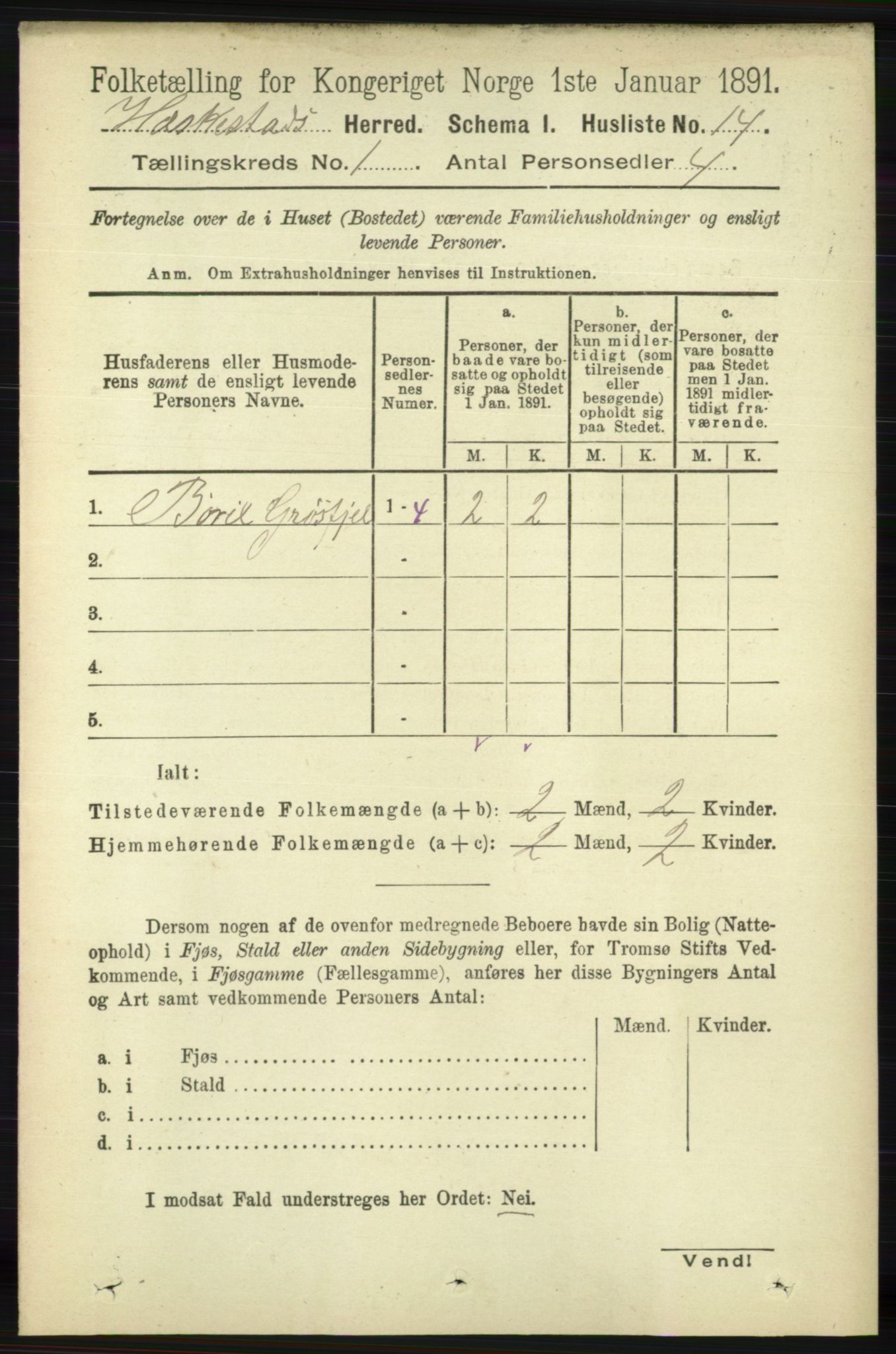 RA, 1891 census for 1113 Heskestad, 1891, p. 32