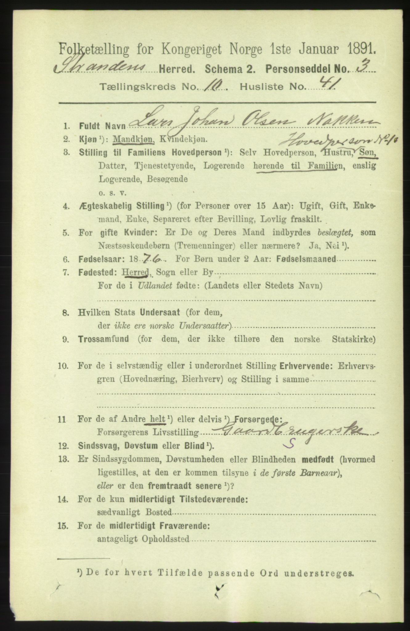 RA, 1891 census for 1525 Stranda, 1891, p. 2452