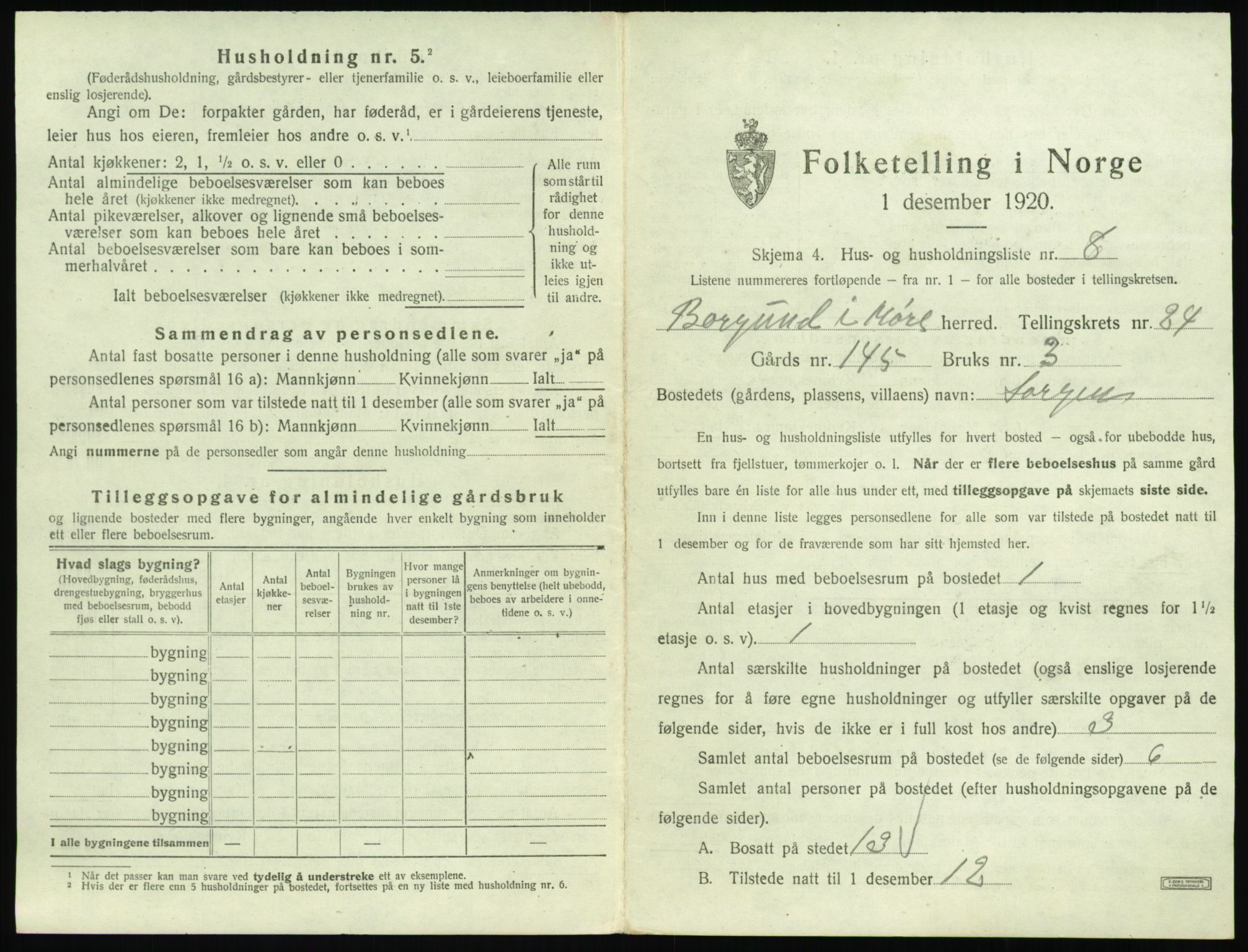 SAT, 1920 census for Borgund, 1920, p. 1998