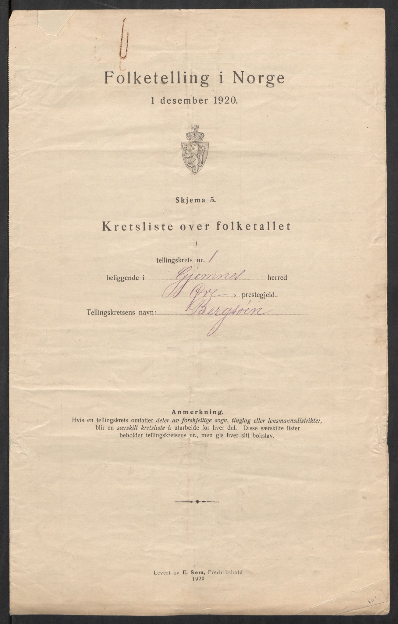 SAT, 1920 census for Gjemnes, 1920, p. 6