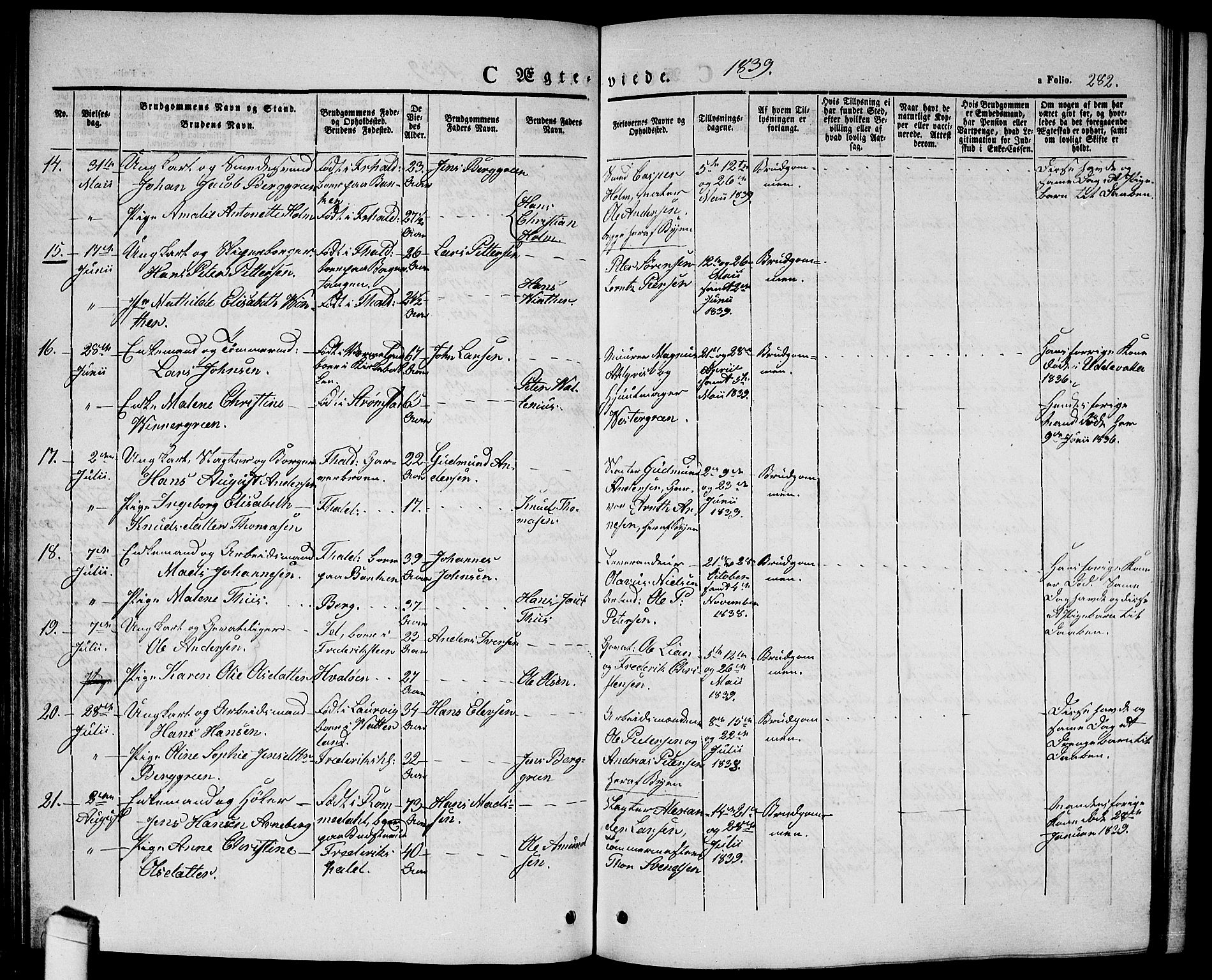 Halden prestekontor Kirkebøker, SAO/A-10909/G/Ga/L0003: Parish register (copy) no. 3, 1834-1844, p. 282