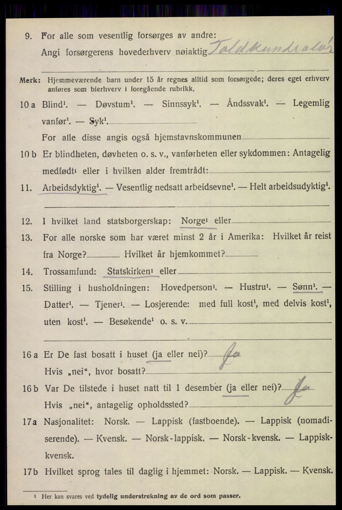 SAT, 1920 census for Fauske, 1920, p. 10103