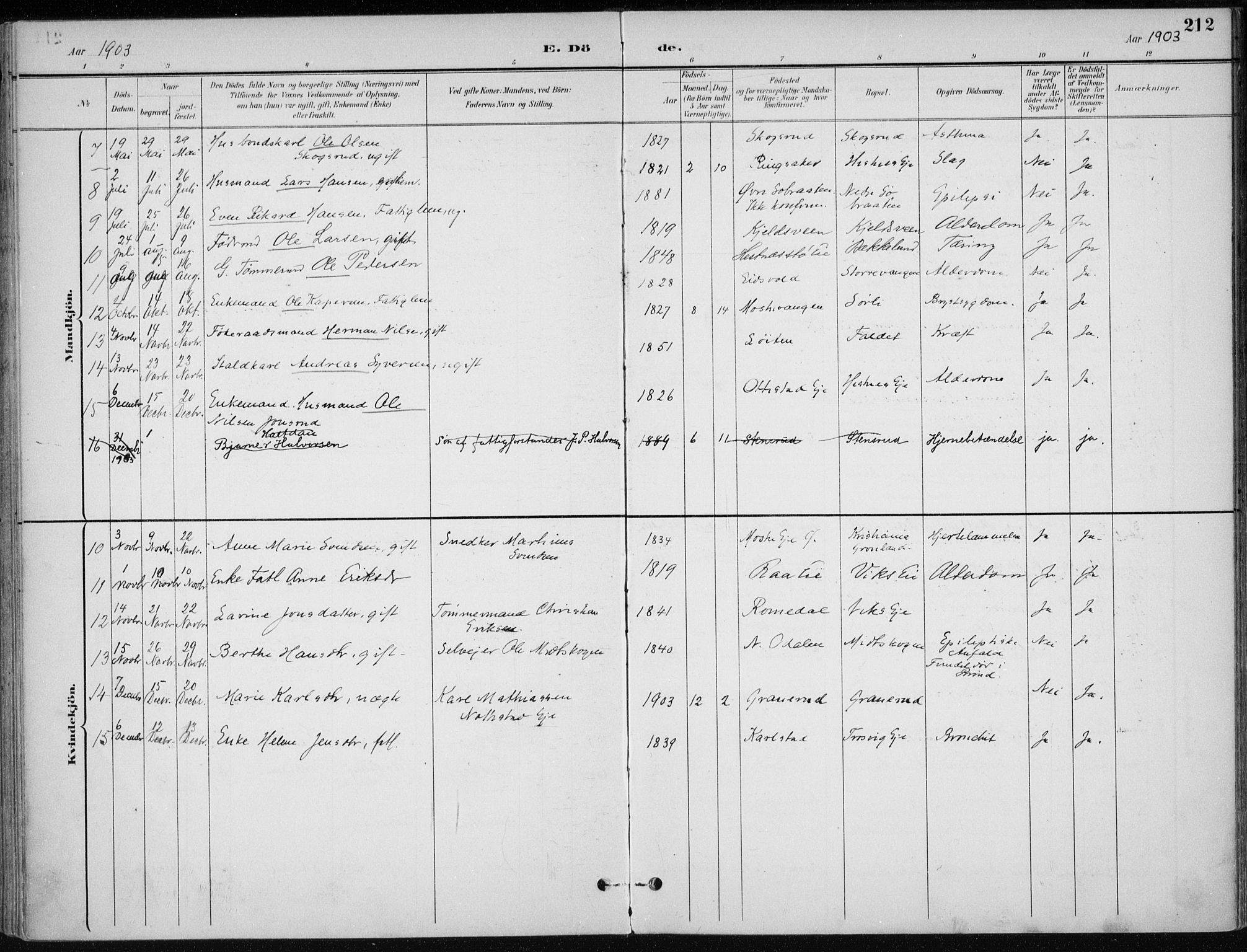 Stange prestekontor, SAH/PREST-002/K/L0023: Parish register (official) no. 23, 1897-1920, p. 212