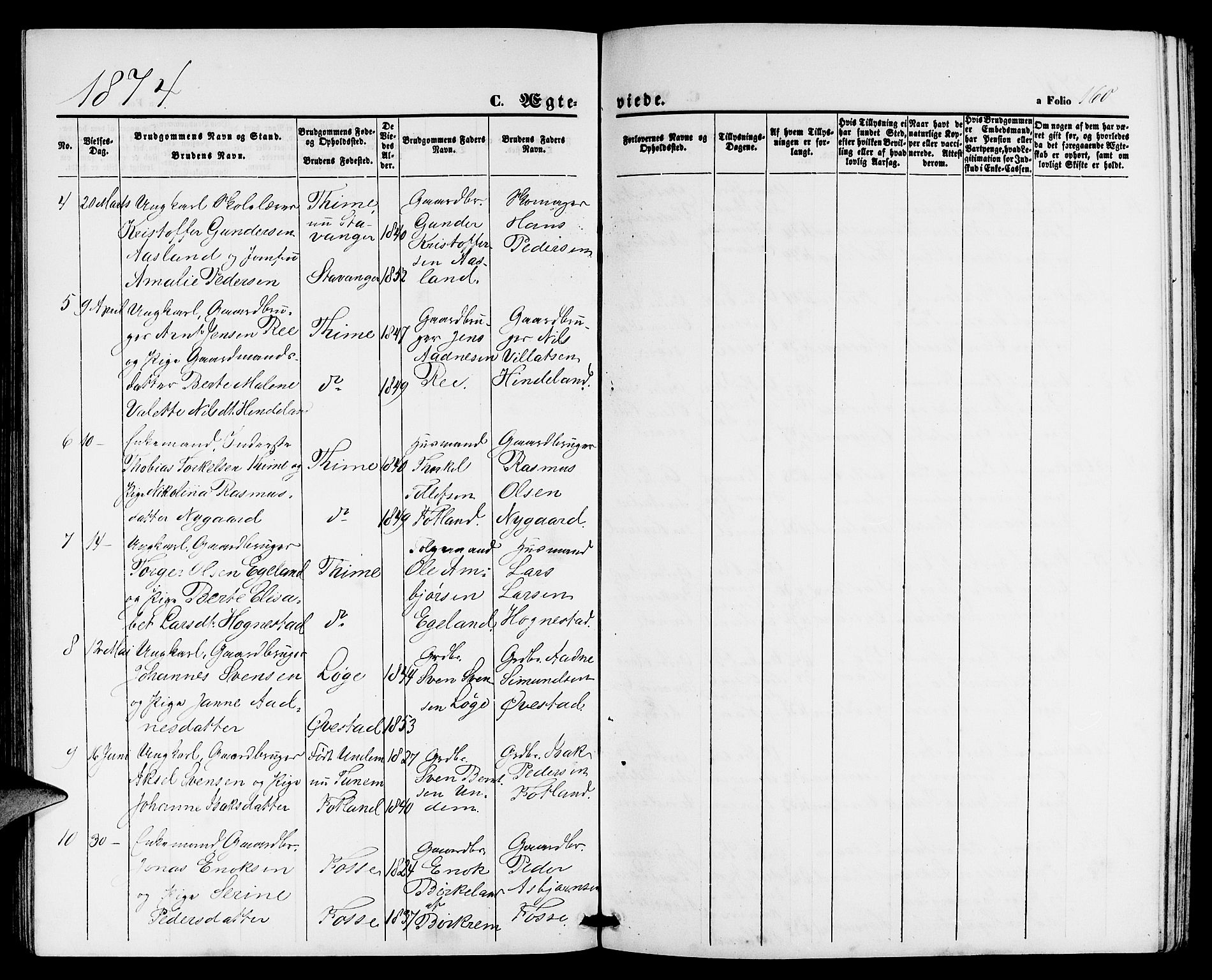 Lye sokneprestkontor, AV/SAST-A-101794/001/30BB/L0004: Parish register (copy) no. B 4, 1868-1878, p. 160