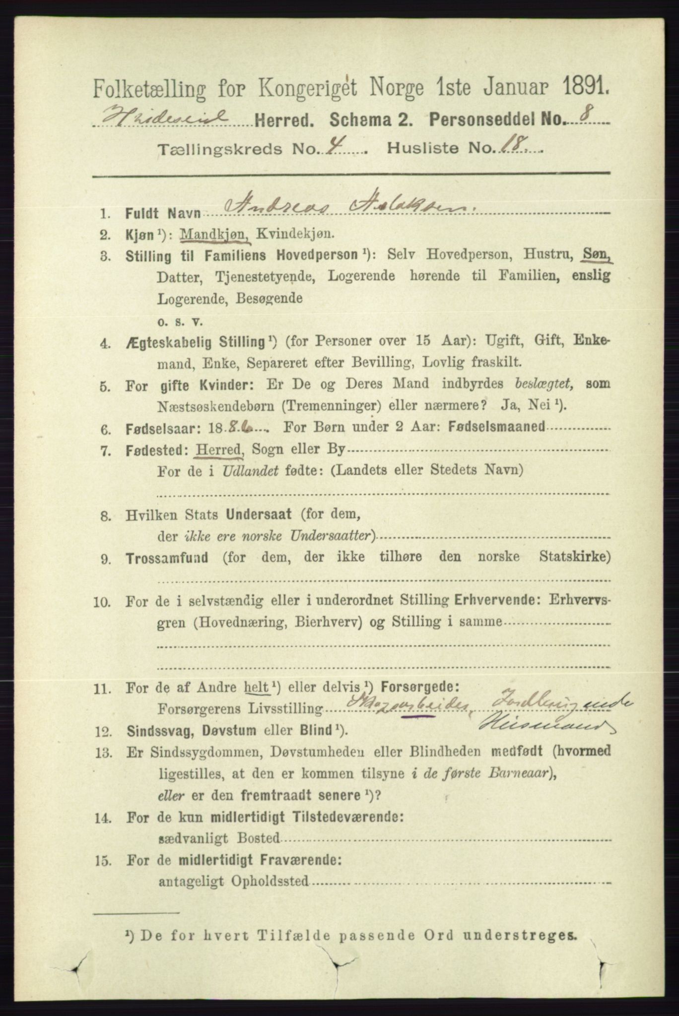 RA, 1891 census for 0829 Kviteseid, 1891, p. 843