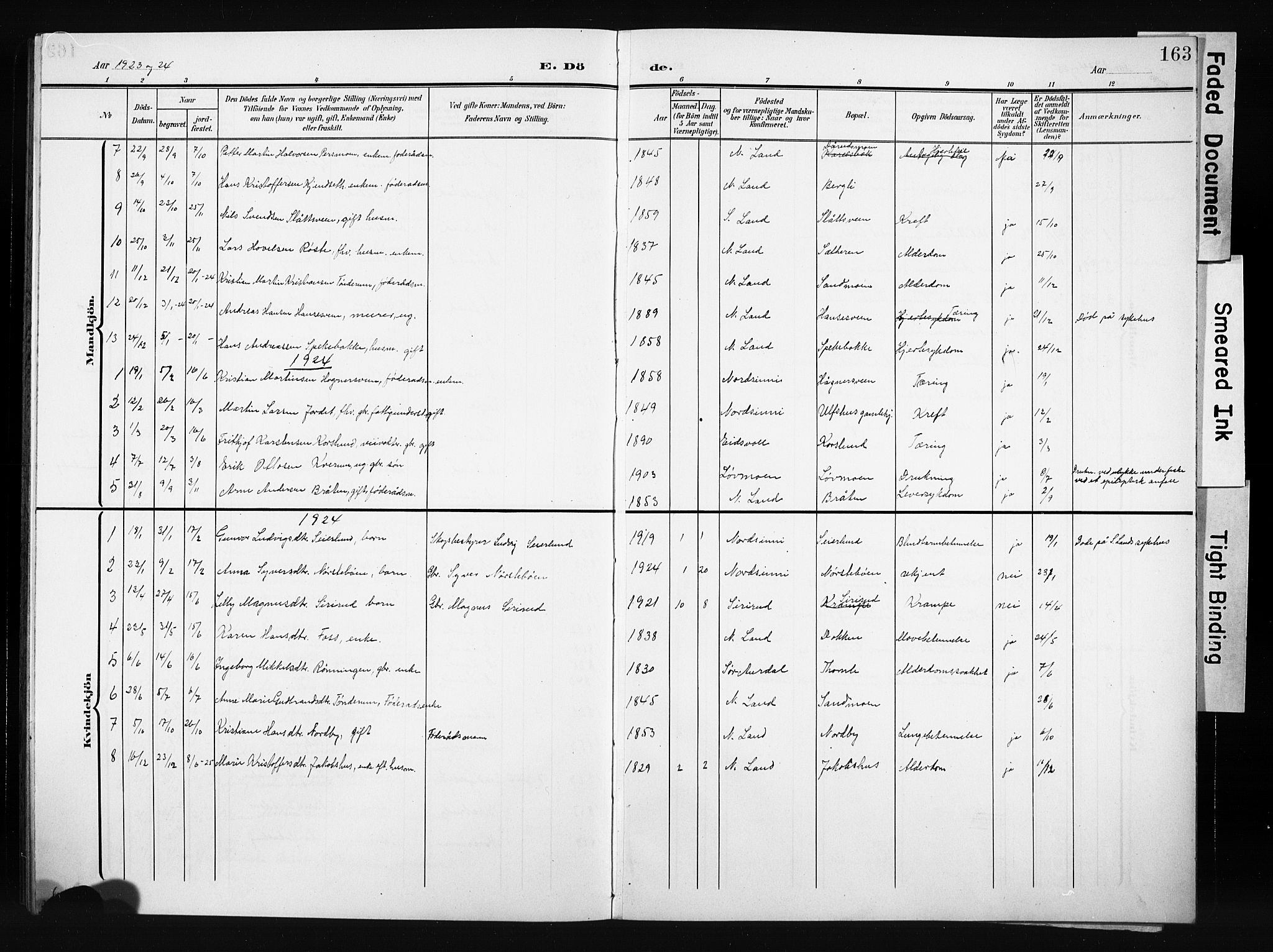 Nordre Land prestekontor, SAH/PREST-124/H/Ha/Hab/L0006: Parish register (copy) no. 6, 1905-1929, p. 163