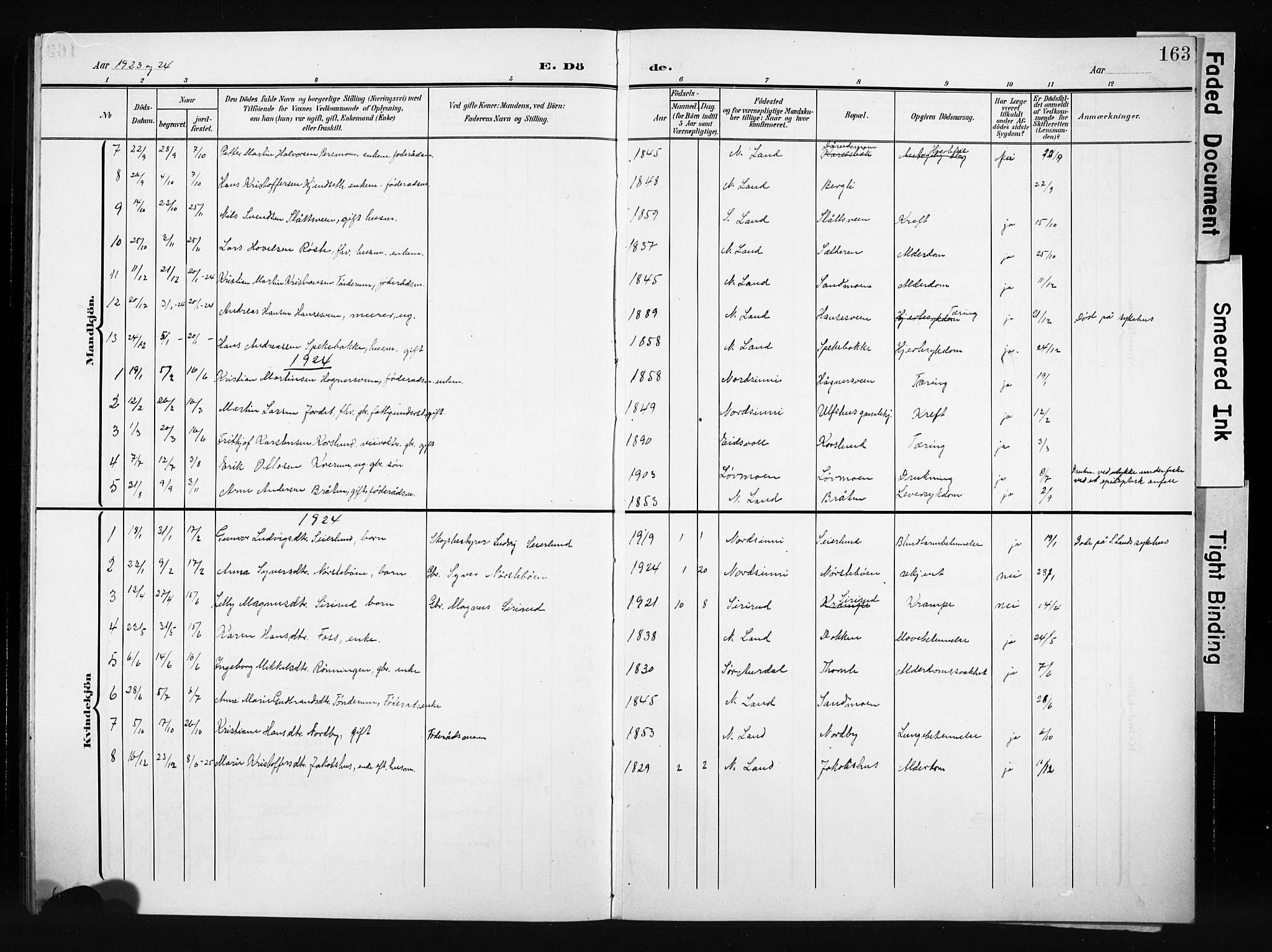 Nordre Land prestekontor, AV/SAH-PREST-124/H/Ha/Hab/L0006: Parish register (copy) no. 6, 1905-1929, p. 163