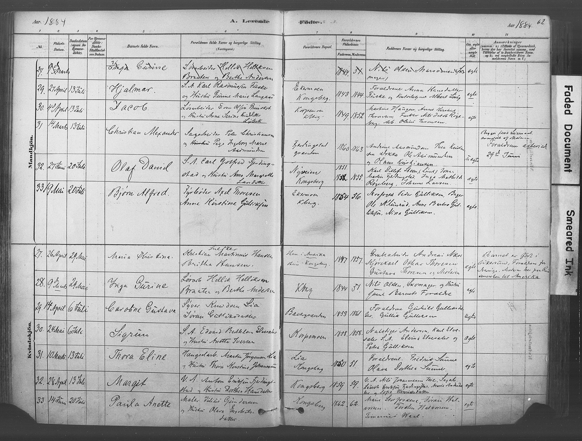 Kongsberg kirkebøker, AV/SAKO-A-22/F/Fb/L0001: Parish register (official) no. II 1, 1878-1886, p. 62