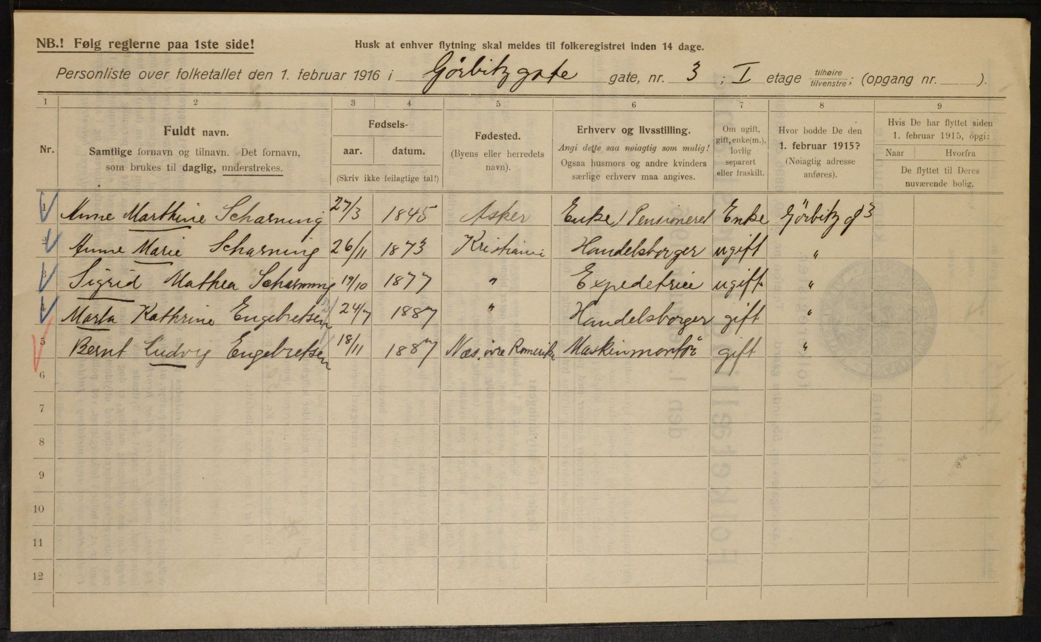 OBA, Municipal Census 1916 for Kristiania, 1916, p. 33235