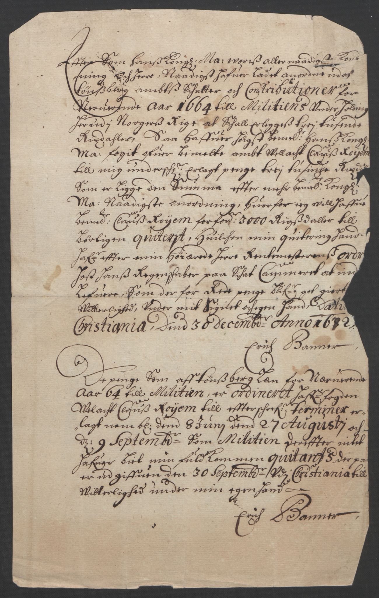 Rentekammeret inntil 1814, Reviderte regnskaper, Fogderegnskap, RA/EA-4092/R32/L1842: Fogderegnskap Jarlsberg grevskap, 1664-1673, p. 4