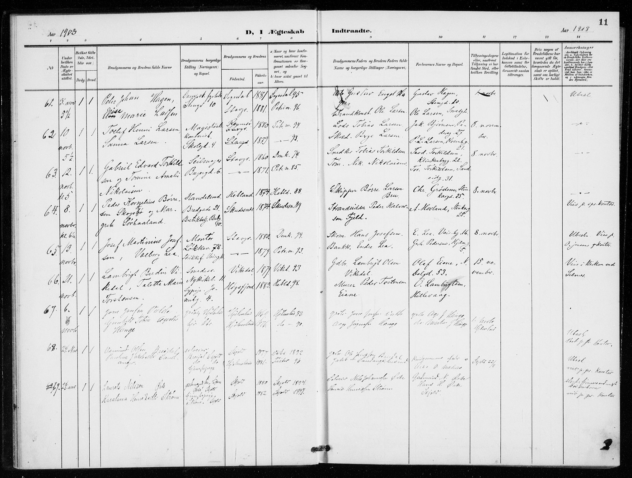 St. Petri sokneprestkontor, AV/SAST-A-101813/001/30/30BB/L0009: Parish register (copy) no. B 9, 1902-1935, p. 11