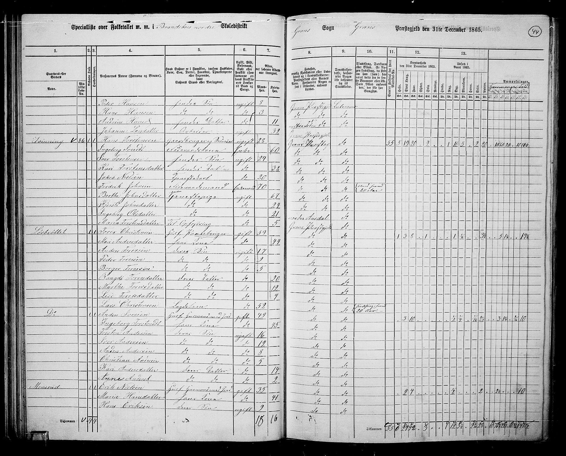 RA, 1865 census for Gran, 1865, p. 228