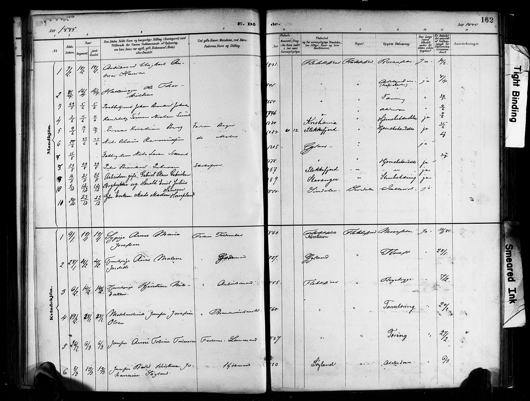 Flekkefjord sokneprestkontor, SAK/1111-0012/F/Fa/Faa/L0001: Parish register (official) no. A 1, 1885-1900, p. 162
