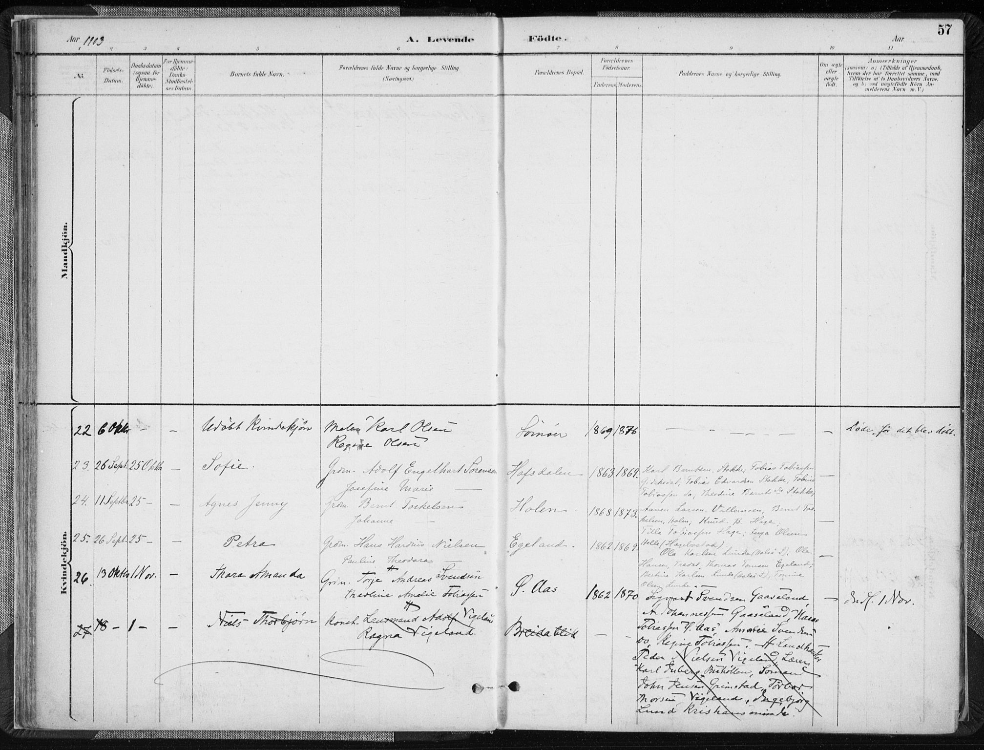 Sør-Audnedal sokneprestkontor, AV/SAK-1111-0039/F/Fa/Fab/L0010: Parish register (official) no. A 10, 1892-1913, p. 57