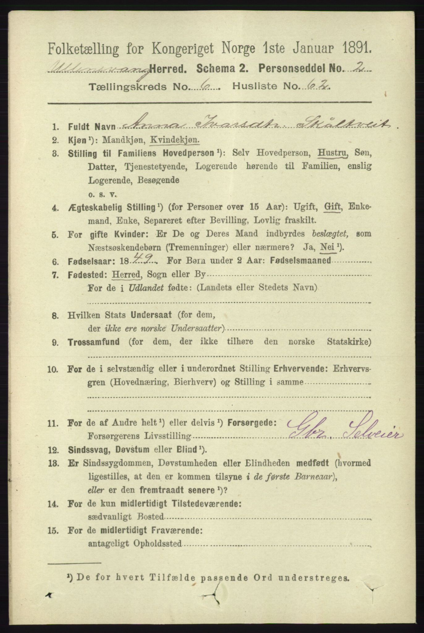 RA, 1891 census for 1230 Ullensvang, 1891, p. 2300