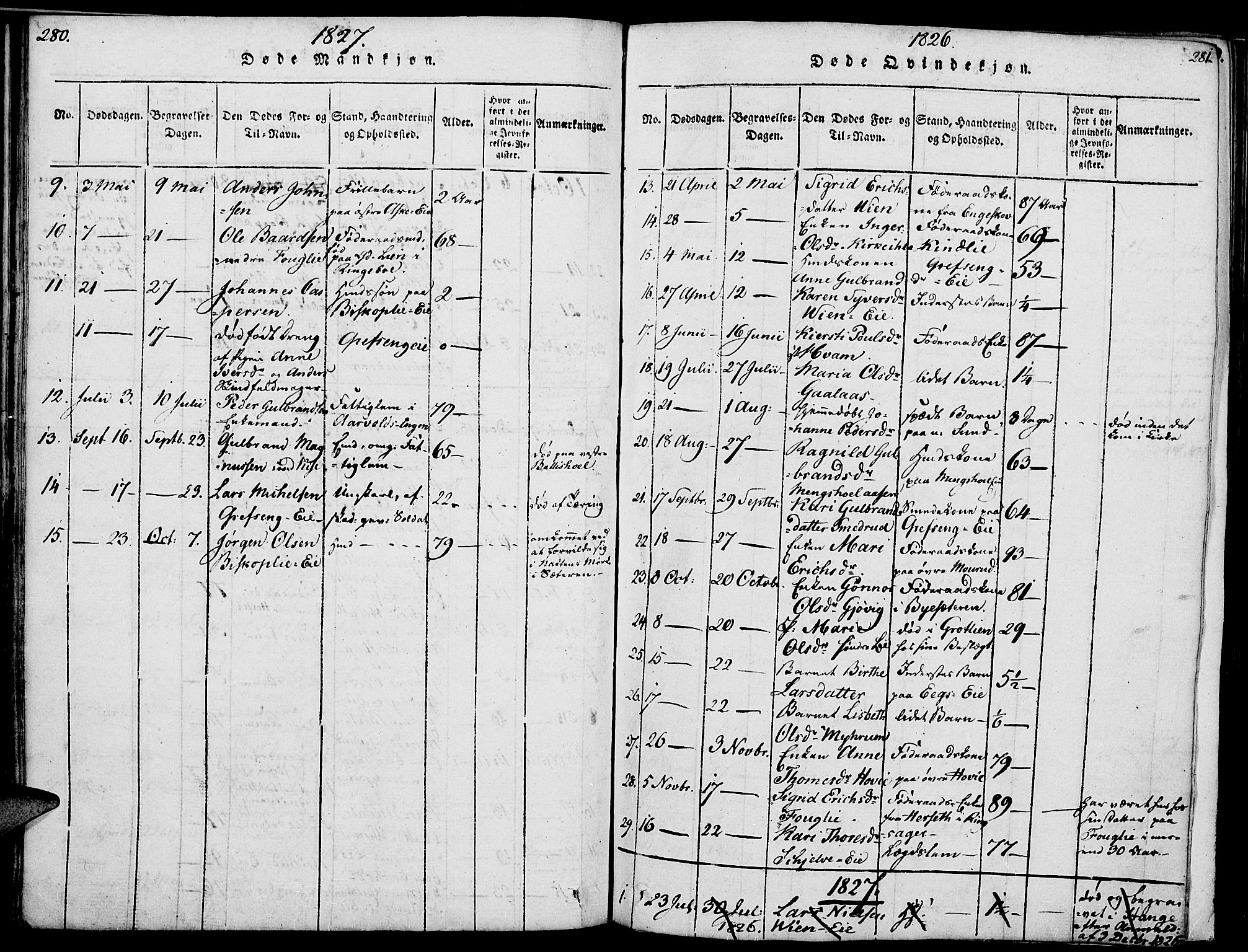 Nes prestekontor, Hedmark, AV/SAH-PREST-020/K/Ka/L0002: Parish register (official) no. 2, 1813-1827, p. 280-281