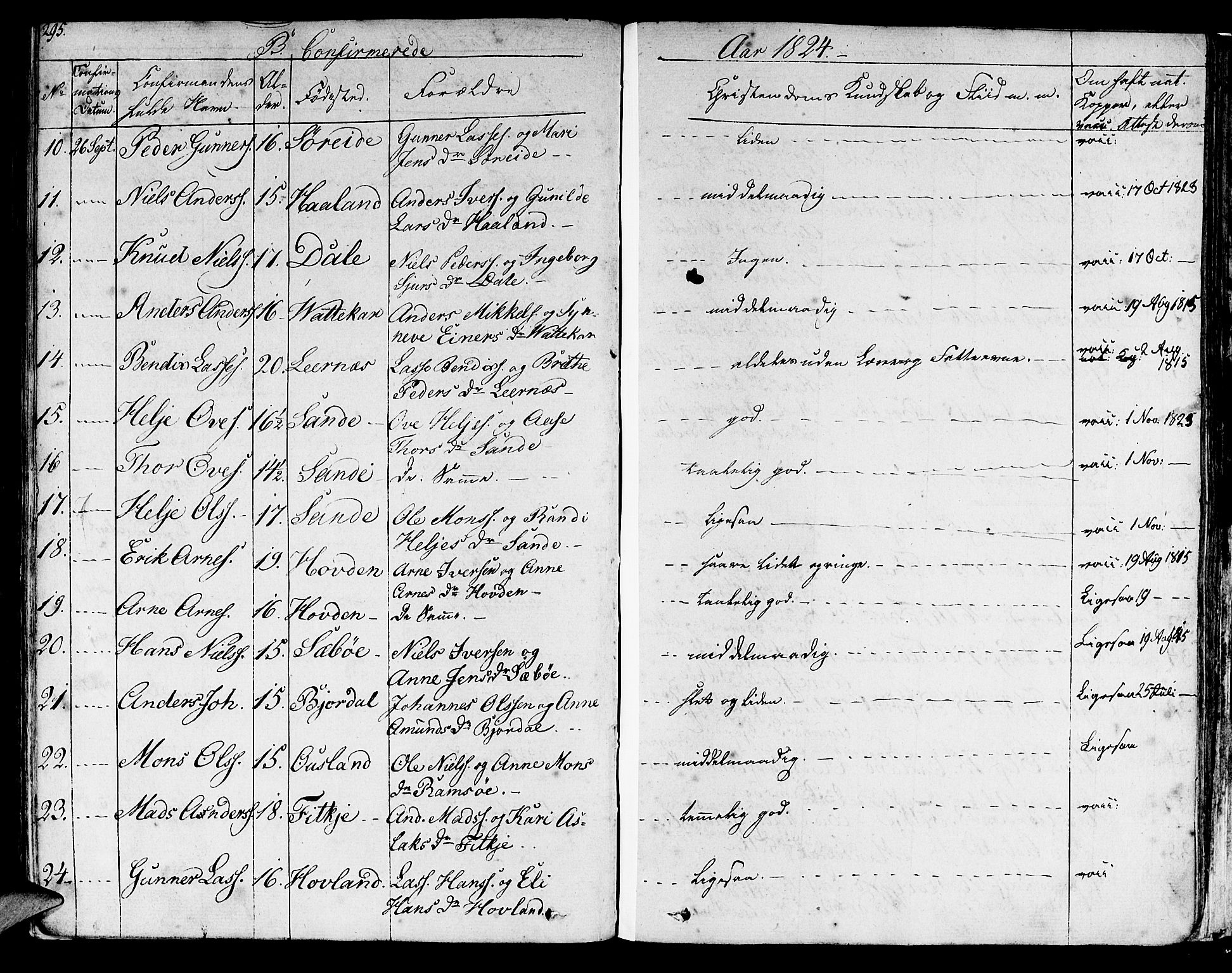 Lavik sokneprestembete, SAB/A-80901: Parish register (official) no. A 2I, 1821-1842, p. 295