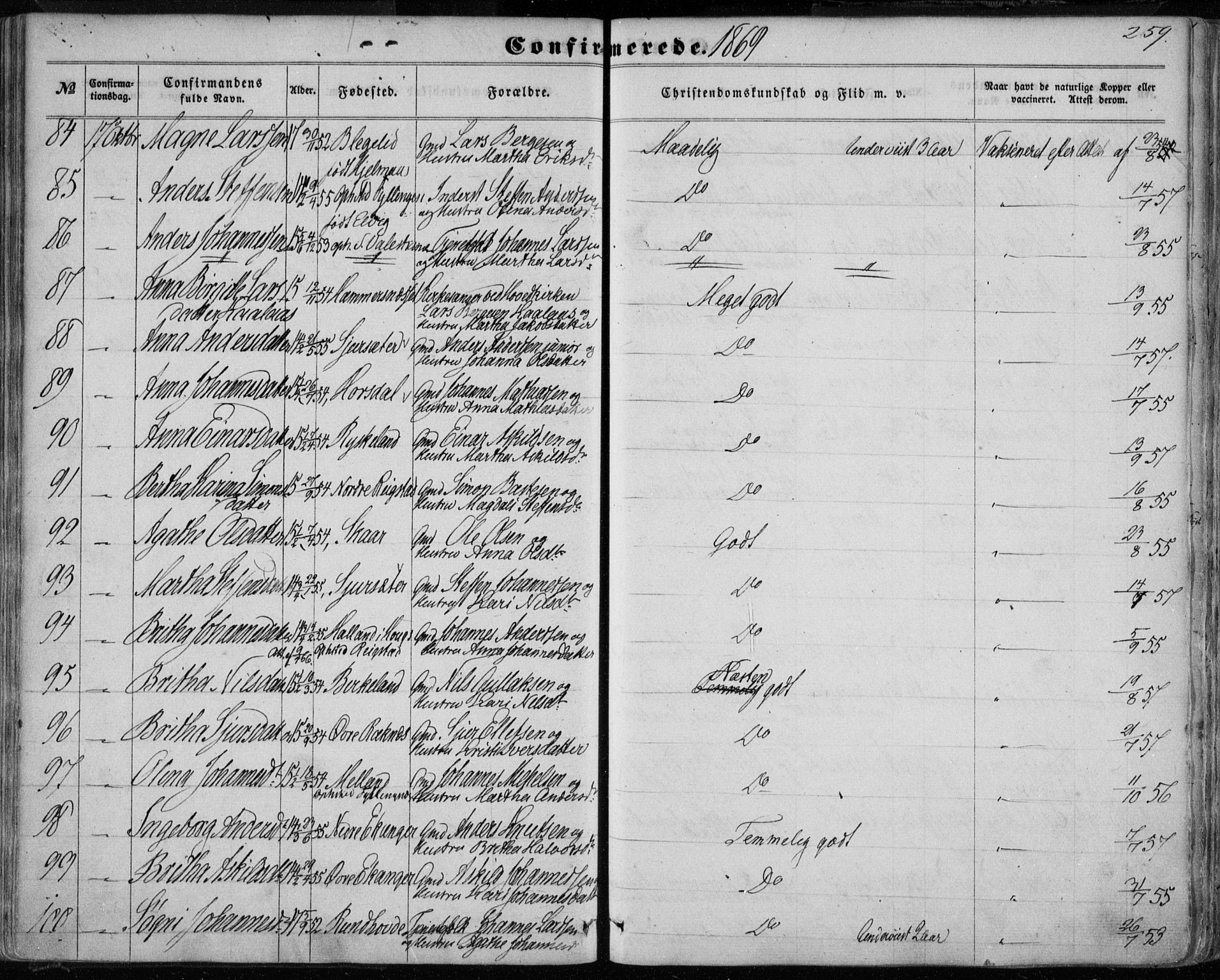 Hamre sokneprestembete, SAB/A-75501/H/Ha/Haa/Haaa/L0014: Parish register (official) no. A 14, 1858-1872, p. 259