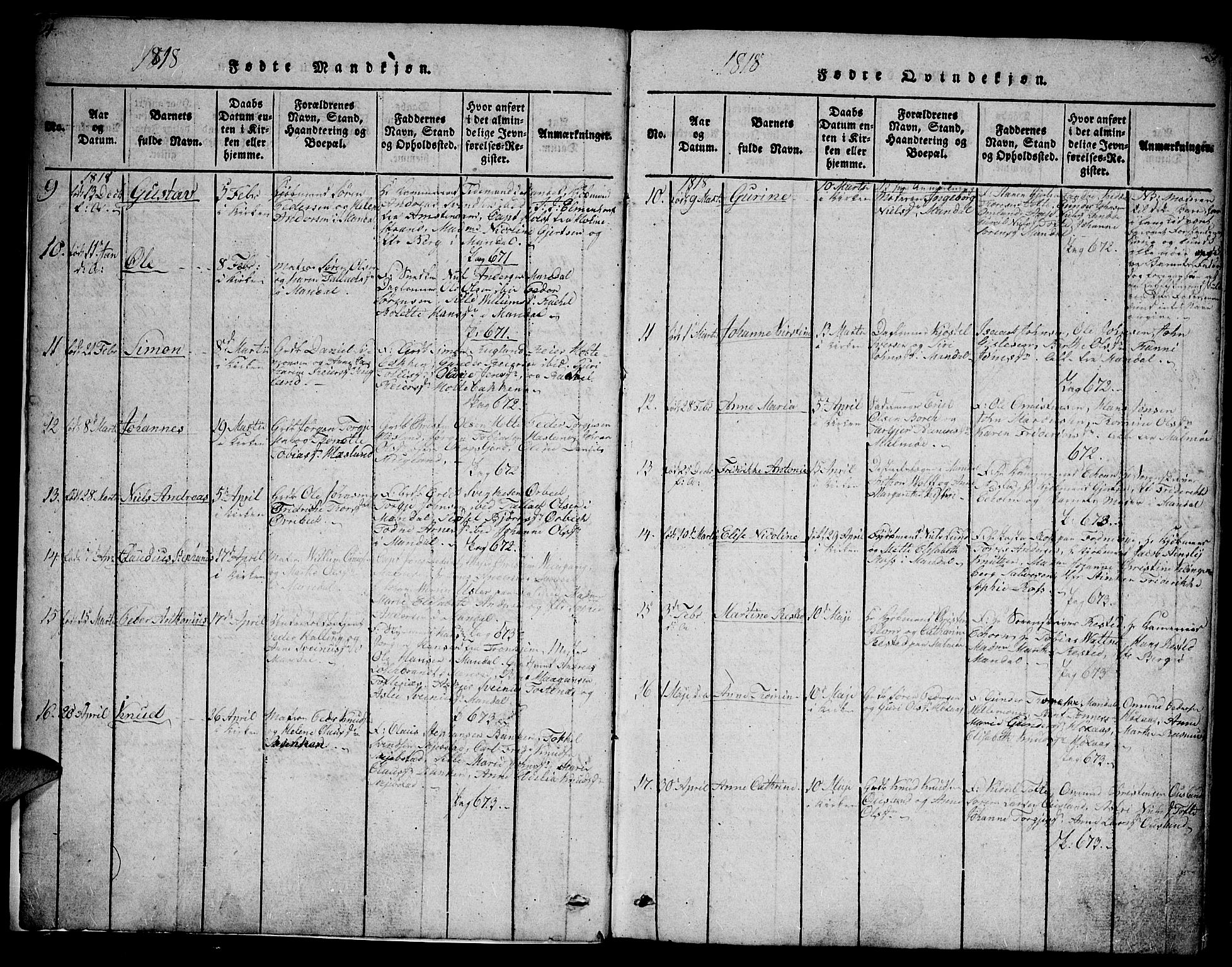 Mandal sokneprestkontor, SAK/1111-0030/F/Fb/Fba/L0001: Parish register (copy) no. B 1, 1818-1830, p. 4-5
