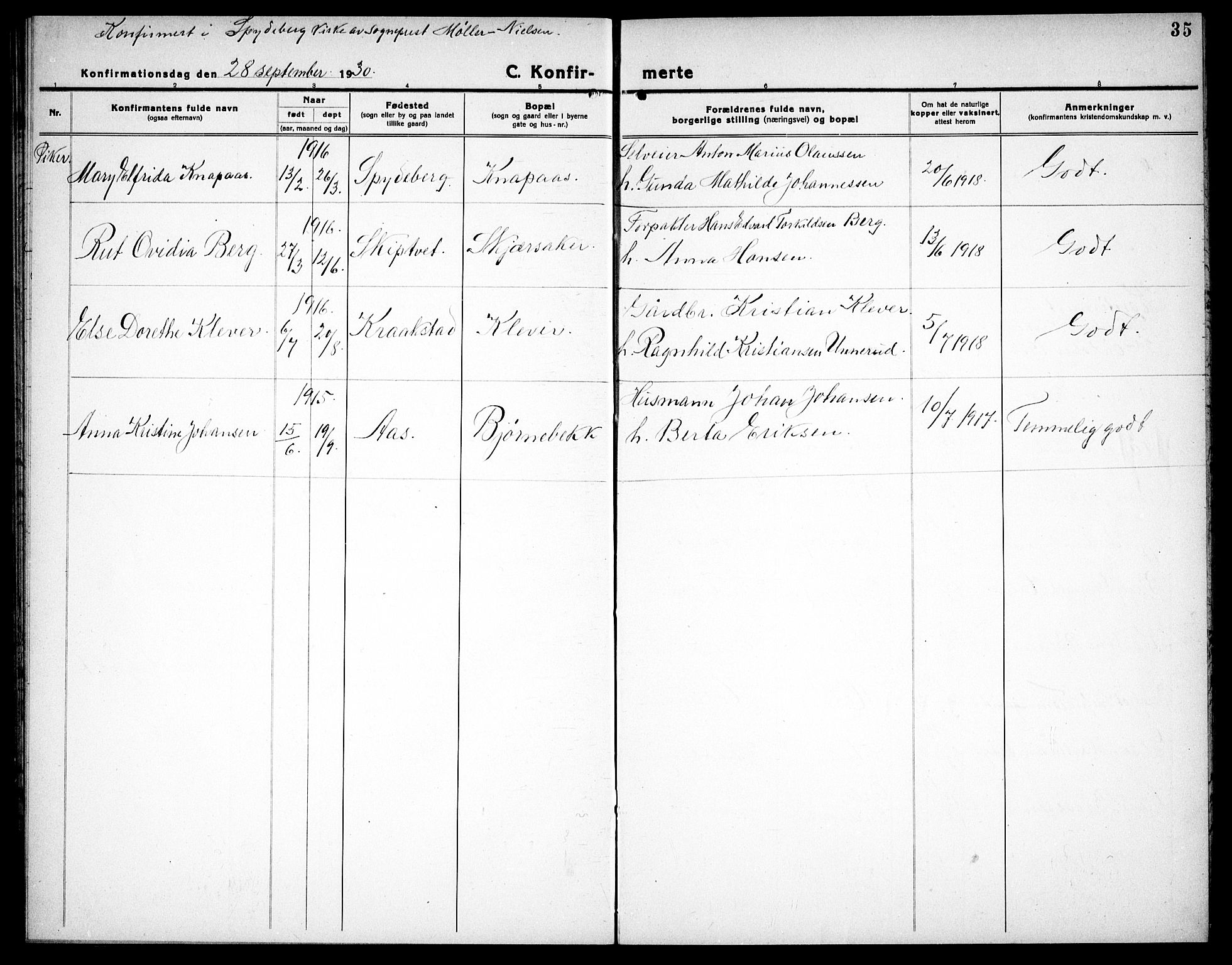 Spydeberg prestekontor Kirkebøker, SAO/A-10924/G/Gc/L0002: Parish register (copy) no. III 2, 1918-1939, p. 35