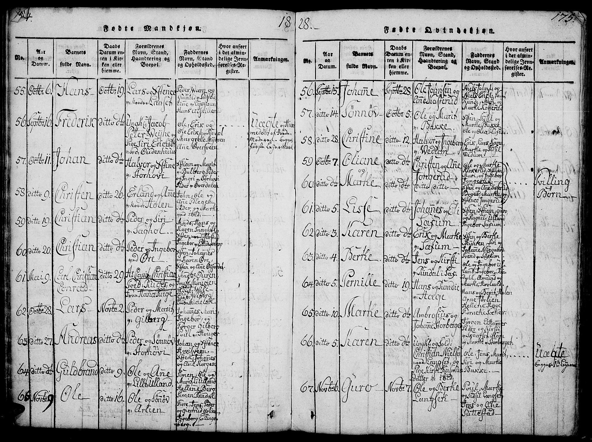 Fåberg prestekontor, AV/SAH-PREST-086/H/Ha/Hab/L0004: Parish register (copy) no. 4, 1818-1837, p. 174-175