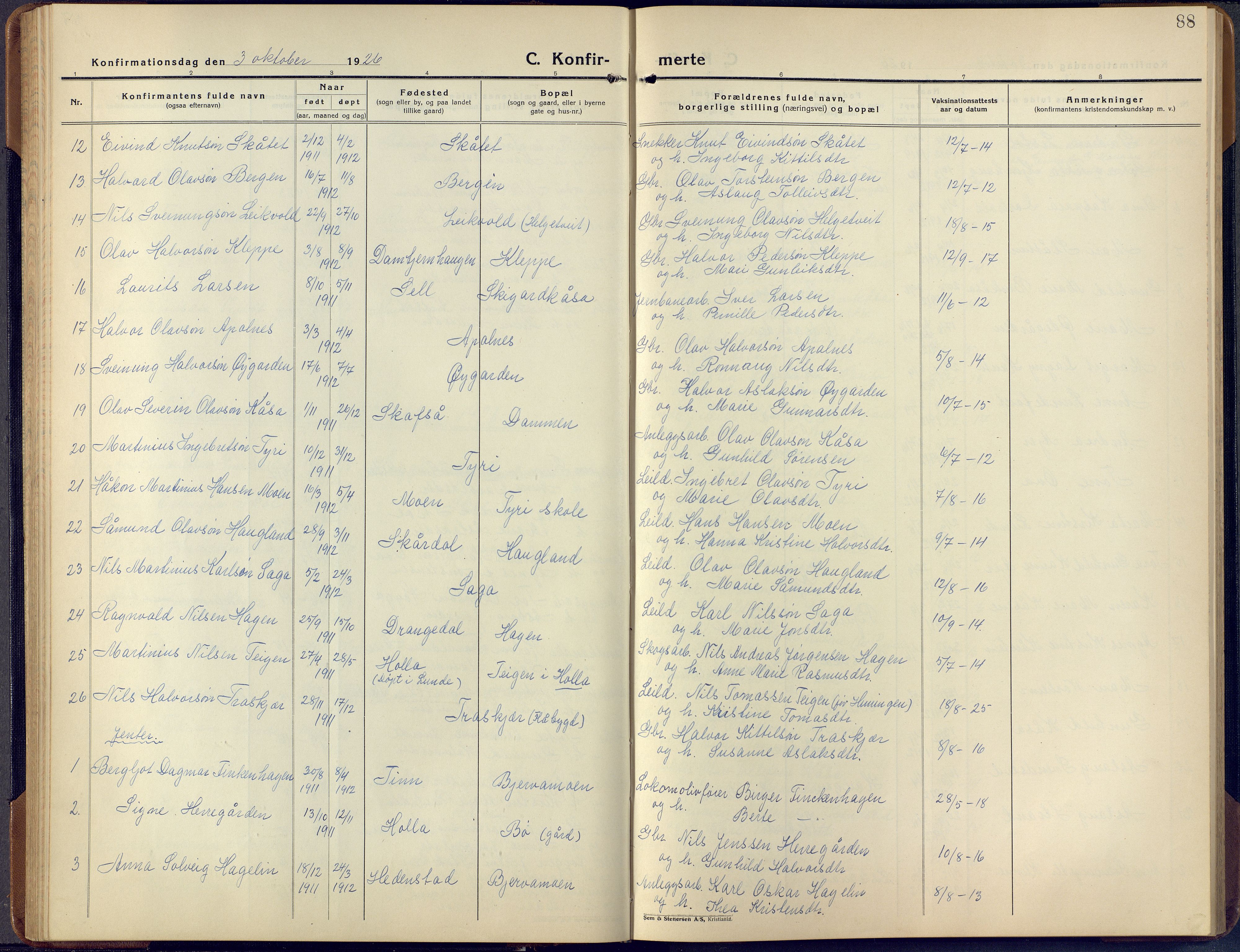 Lunde kirkebøker, SAKO/A-282/F/Fa/L0006: Parish register (official) no. I 6, 1922-1940, p. 88
