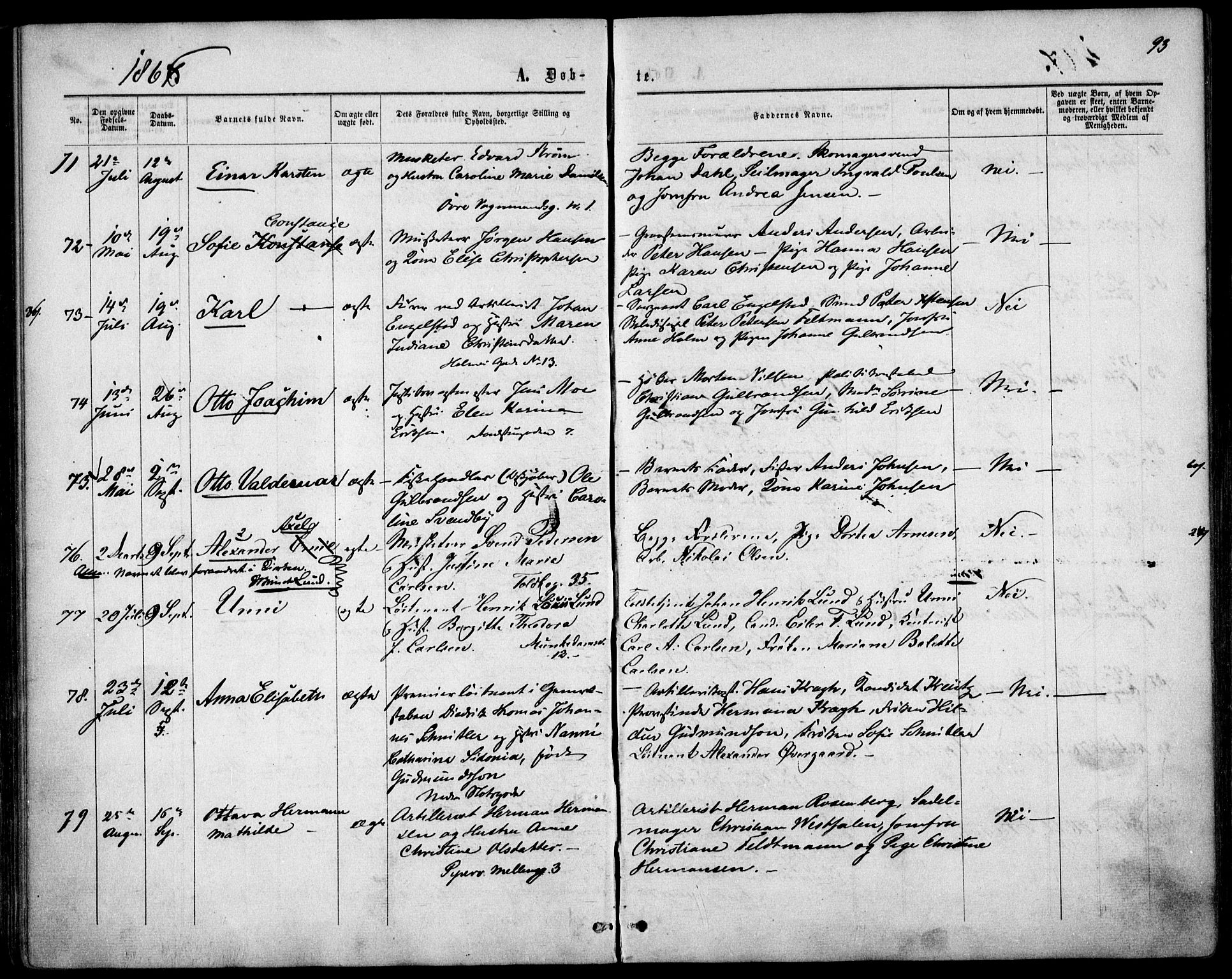 Garnisonsmenigheten Kirkebøker, AV/SAO-A-10846/F/Fa/L0010: Parish register (official) no. 10, 1859-1869, p. 93
