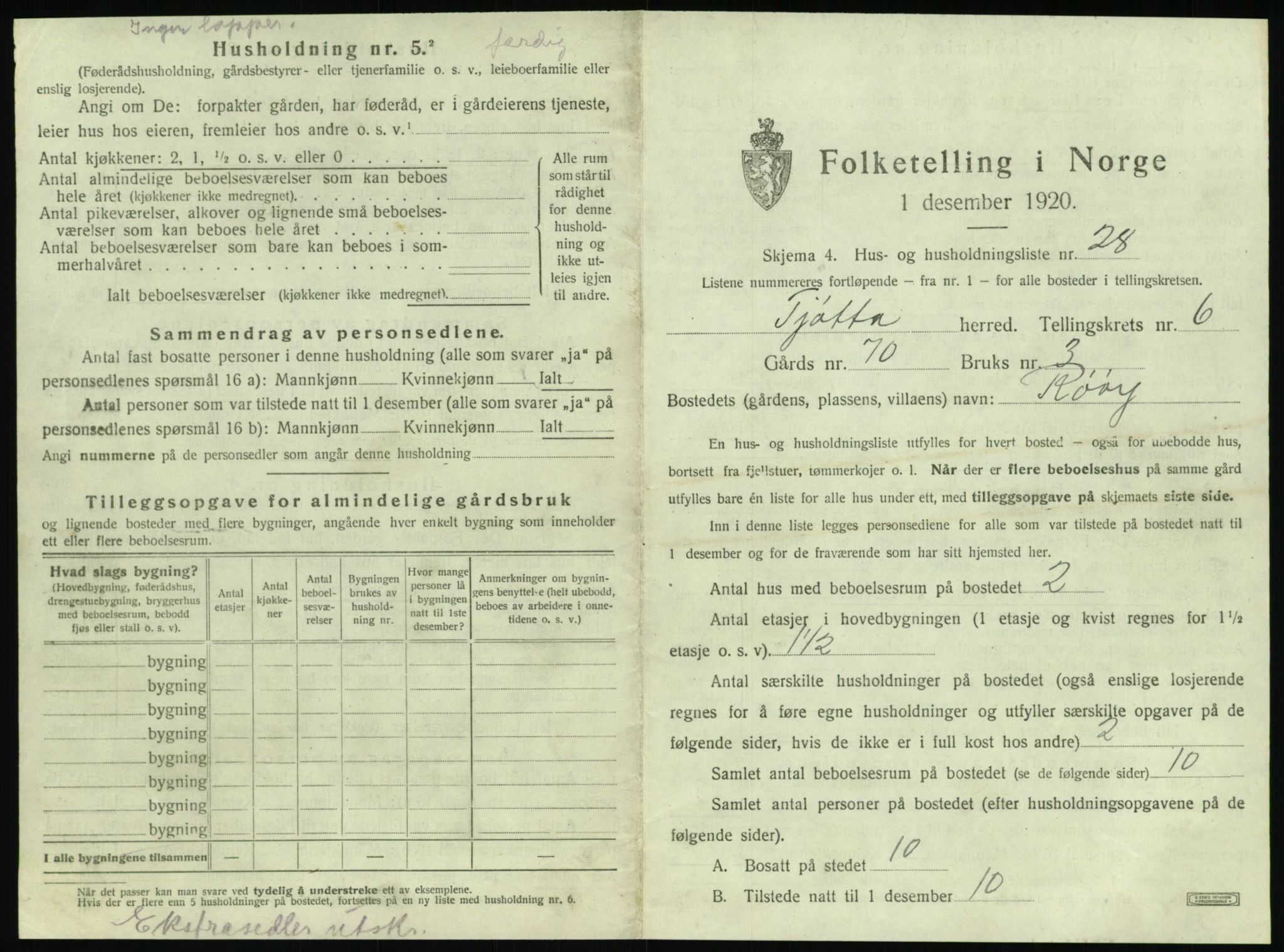 SAT, 1920 census for Tjøtta, 1920, p. 339