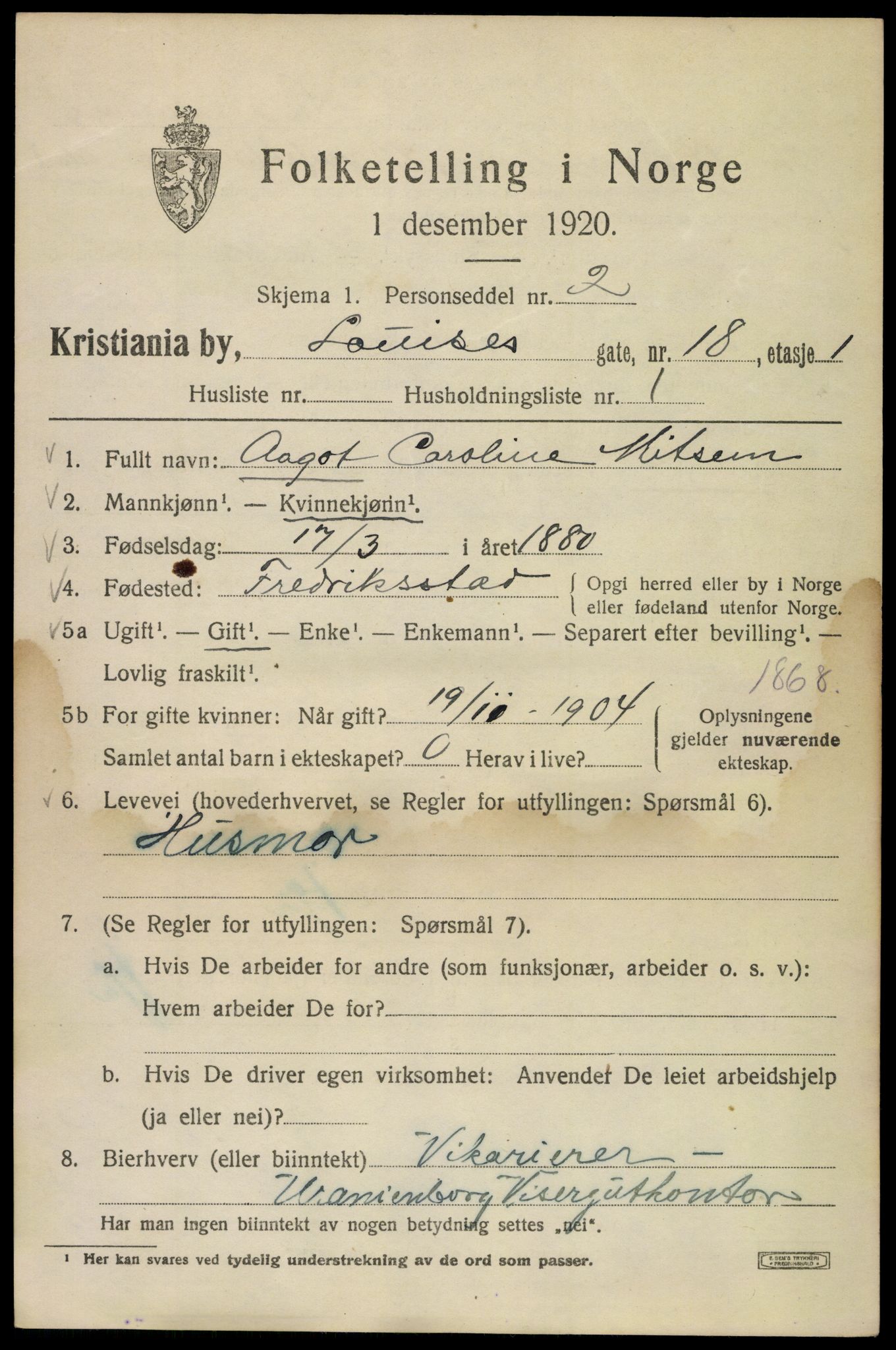 SAO, 1920 census for Kristiania, 1920, p. 366483