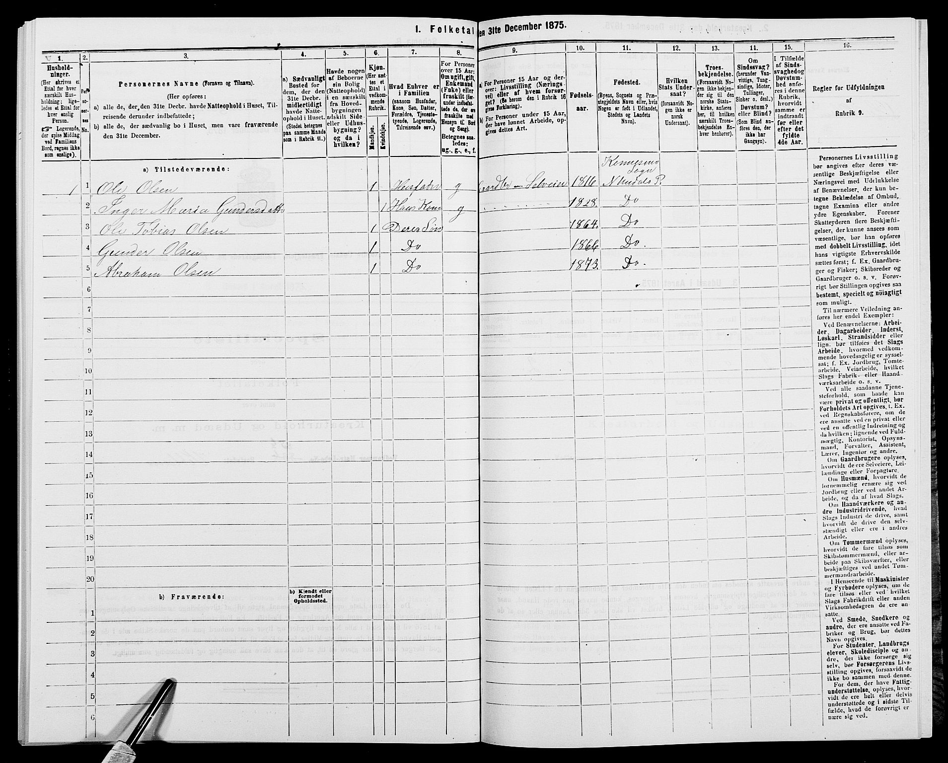 SAK, 1875 census for 1028P Nord-Audnedal, 1875, p. 737