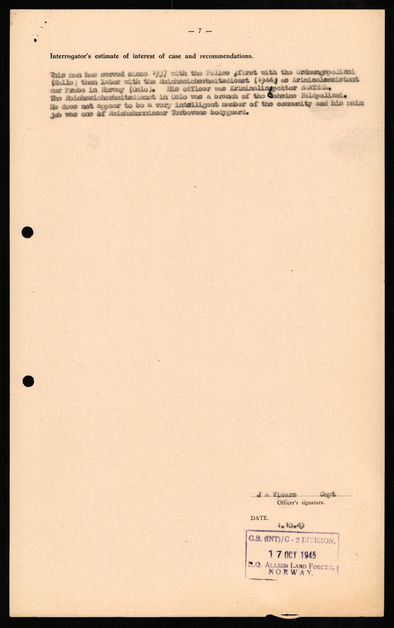 Forsvaret, Forsvarets overkommando II, AV/RA-RAFA-3915/D/Db/L0011: CI Questionaires. Tyske okkupasjonsstyrker i Norge. Tyskere., 1945-1946, p. 53