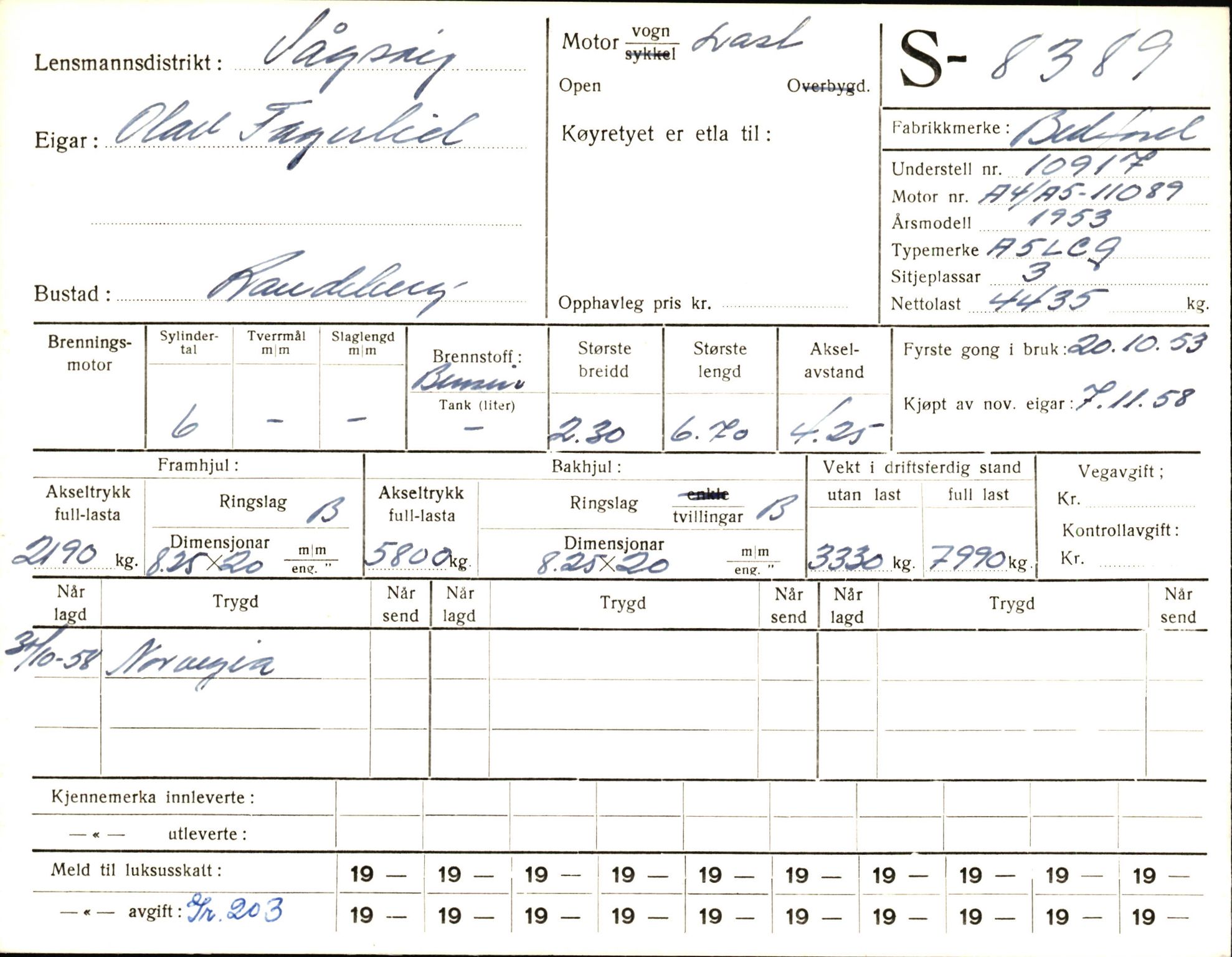Statens vegvesen, Sogn og Fjordane vegkontor, AV/SAB-A-5301/4/F/L0006: Registerkort utmeldte Fjordane S8300-9500, 1930-1961, p. 144