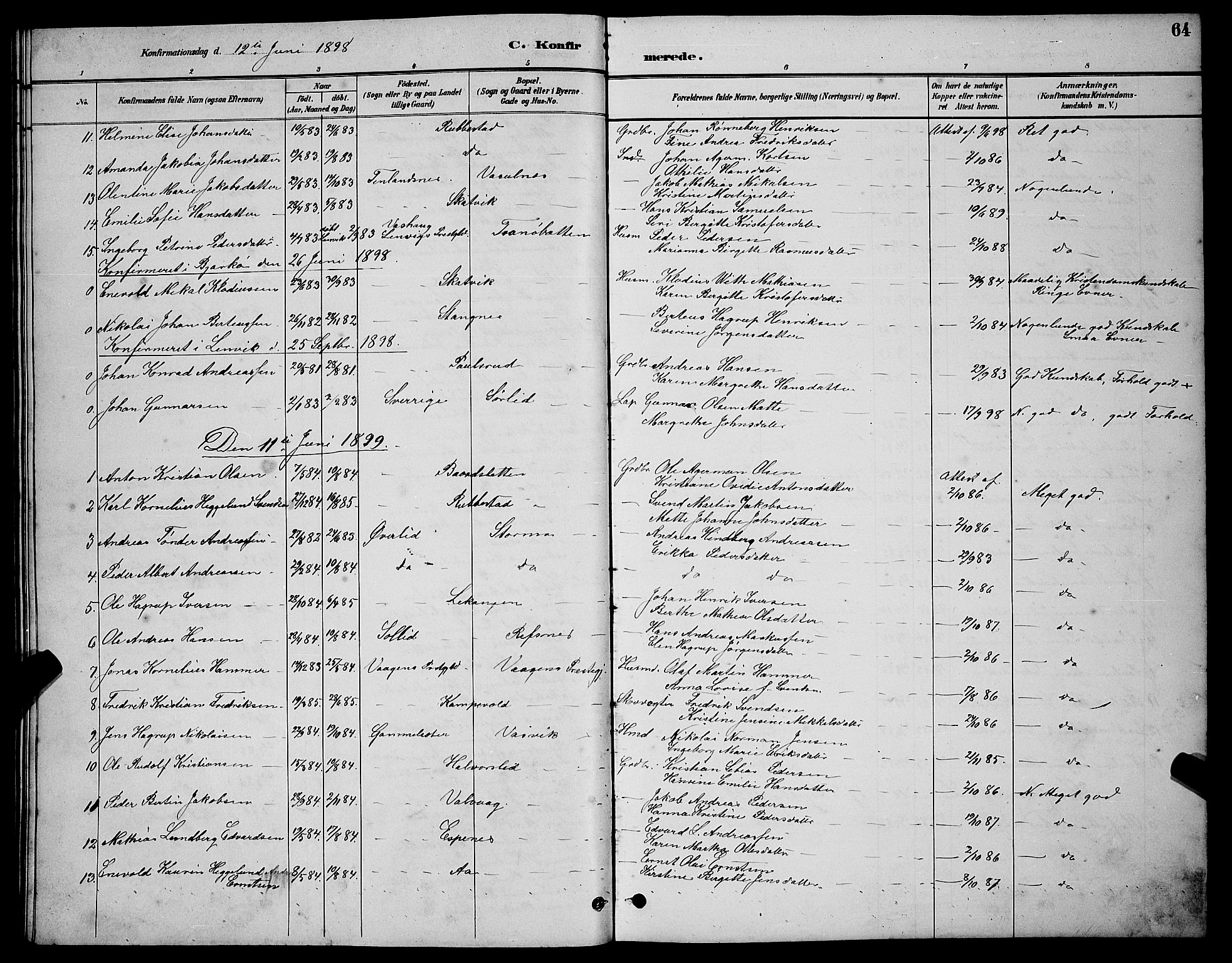 Tranøy sokneprestkontor, SATØ/S-1313/I/Ia/Iab/L0004klokker: Parish register (copy) no. 4, 1888-1901, p. 64