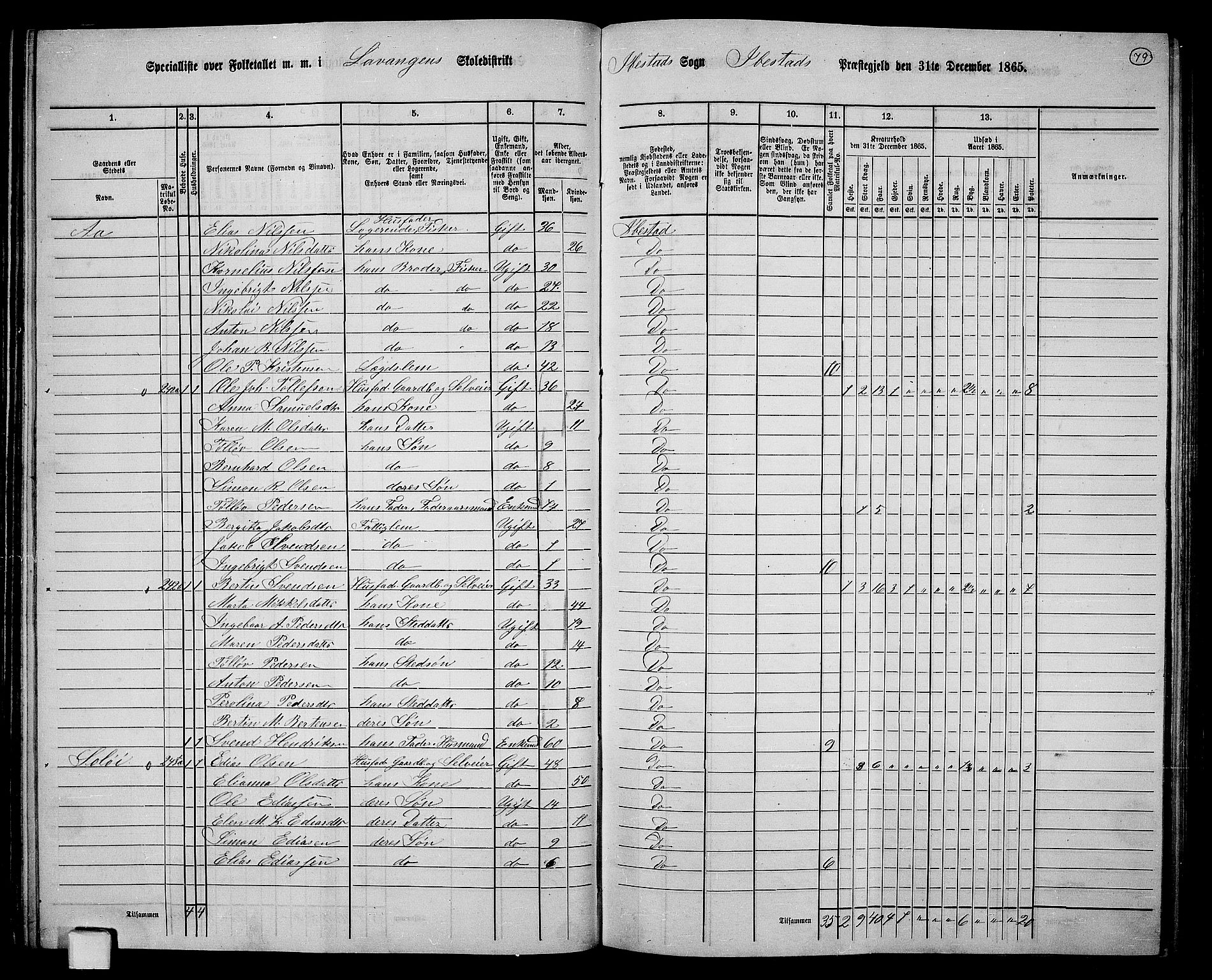 RA, 1865 census for Ibestad, 1865, p. 74