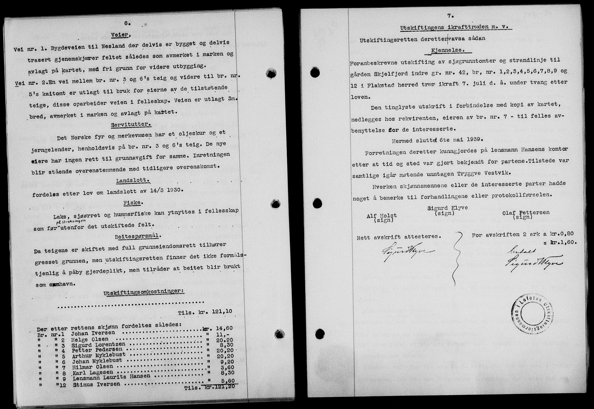 Lofoten sorenskriveri, AV/SAT-A-0017/1/2/2C/L0006a: Mortgage book no. 6a, 1939-1939, Diary no: : 2420/1939