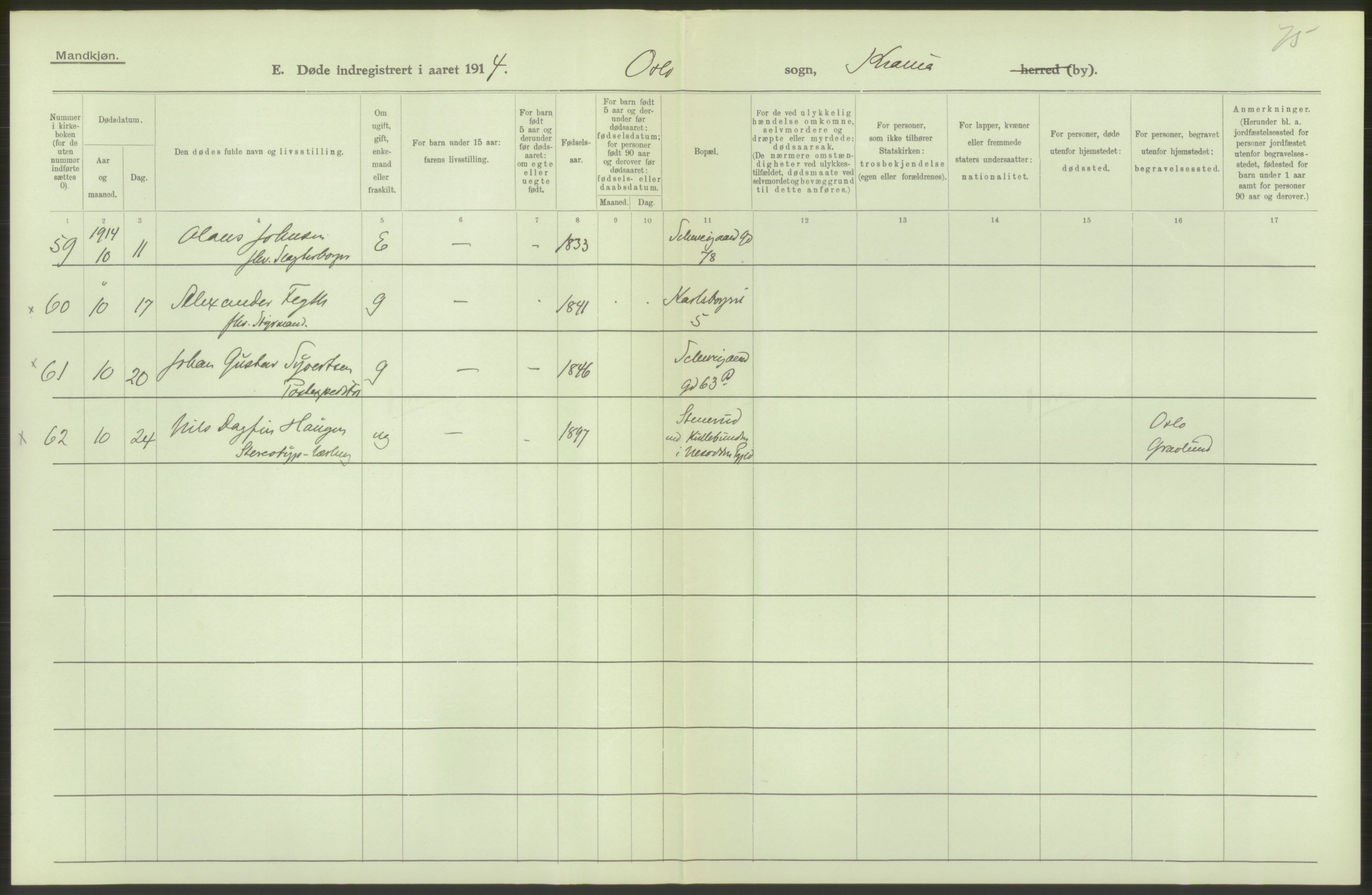 Statistisk sentralbyrå, Sosiodemografiske emner, Befolkning, AV/RA-S-2228/D/Df/Dfb/Dfbd/L0008: Kristiania: Døde, 1914, p. 124