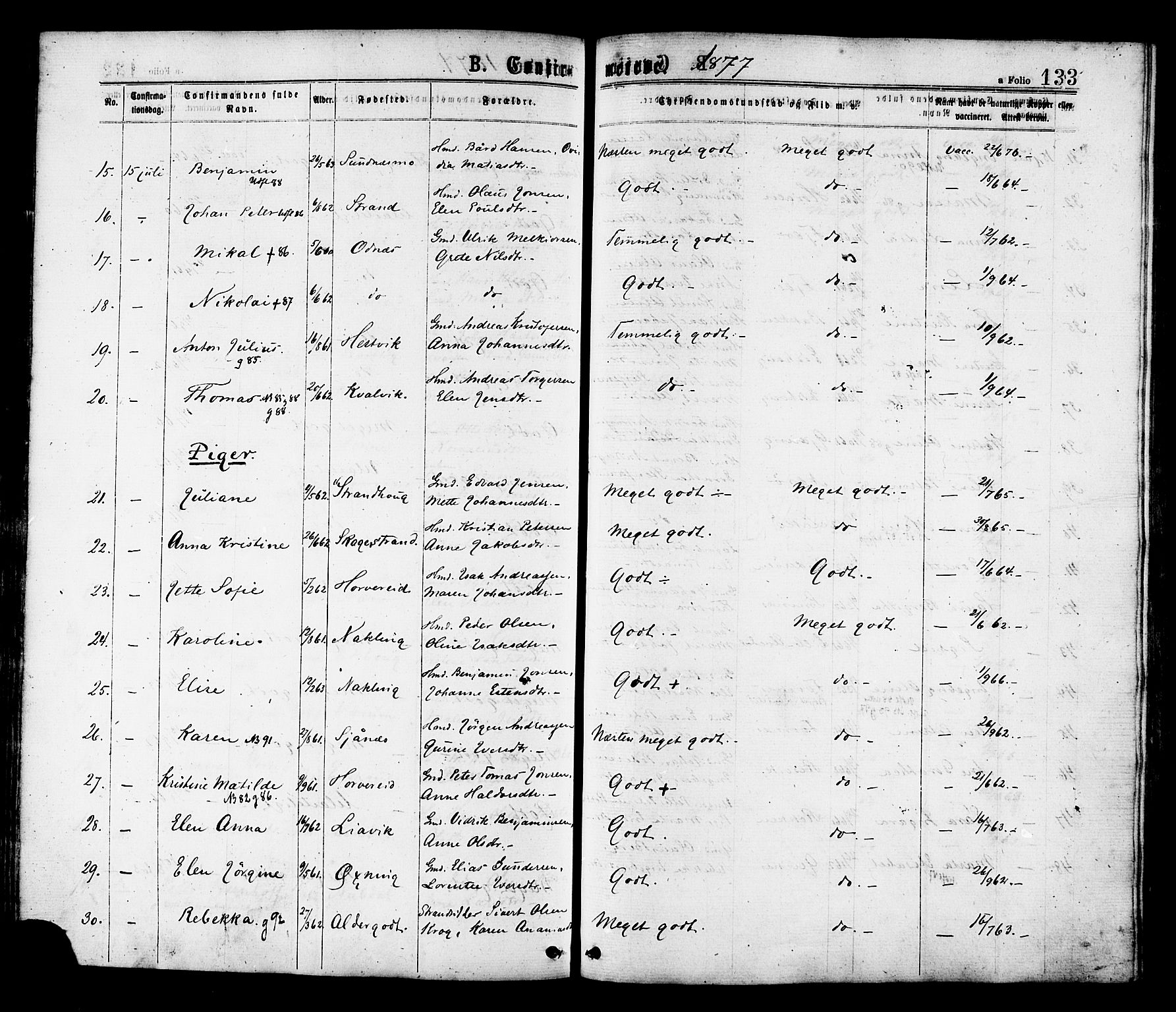 Ministerialprotokoller, klokkerbøker og fødselsregistre - Nord-Trøndelag, SAT/A-1458/780/L0642: Parish register (official) no. 780A07 /1, 1874-1885, p. 133