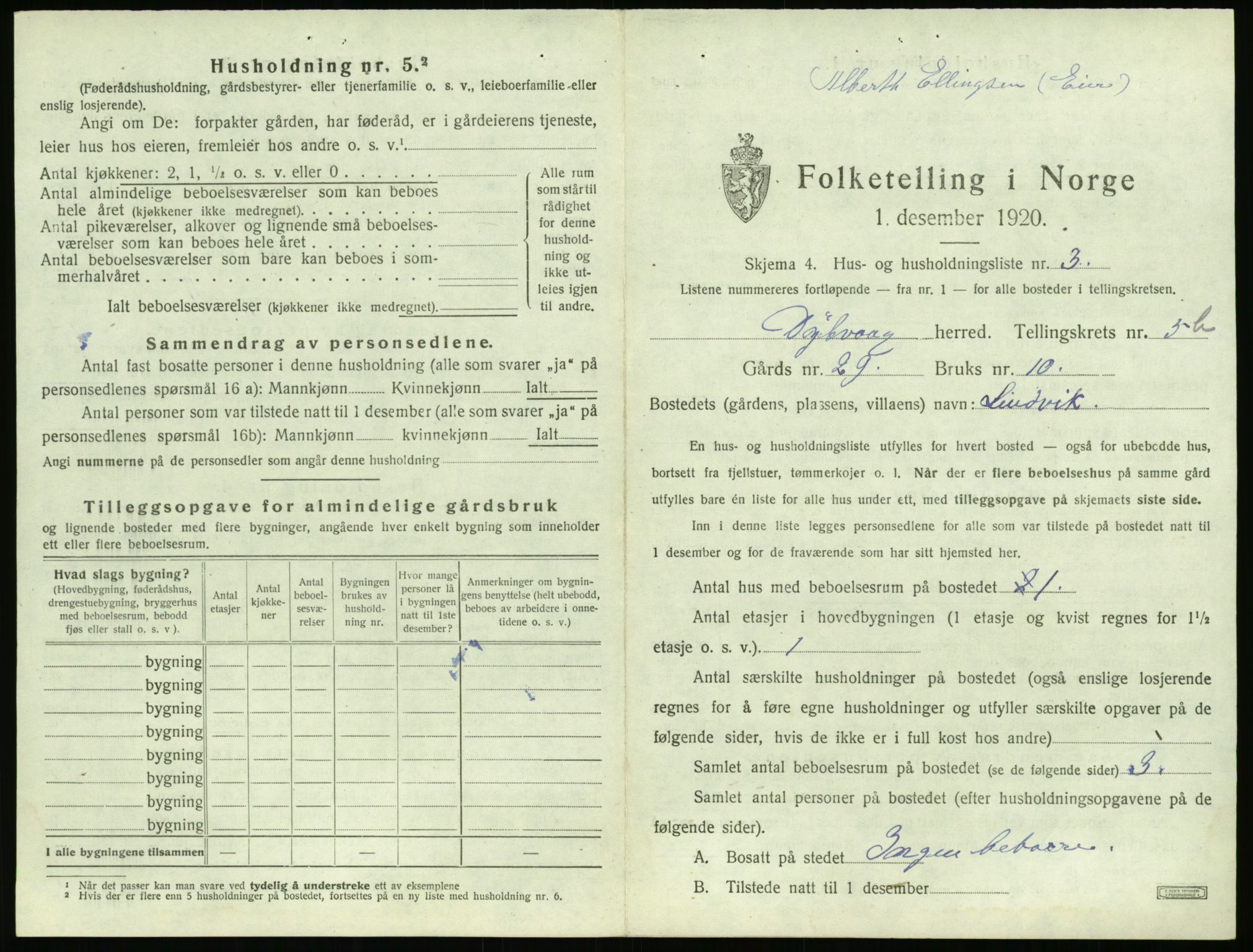 SAK, 1920 census for Dypvåg, 1920, p. 911